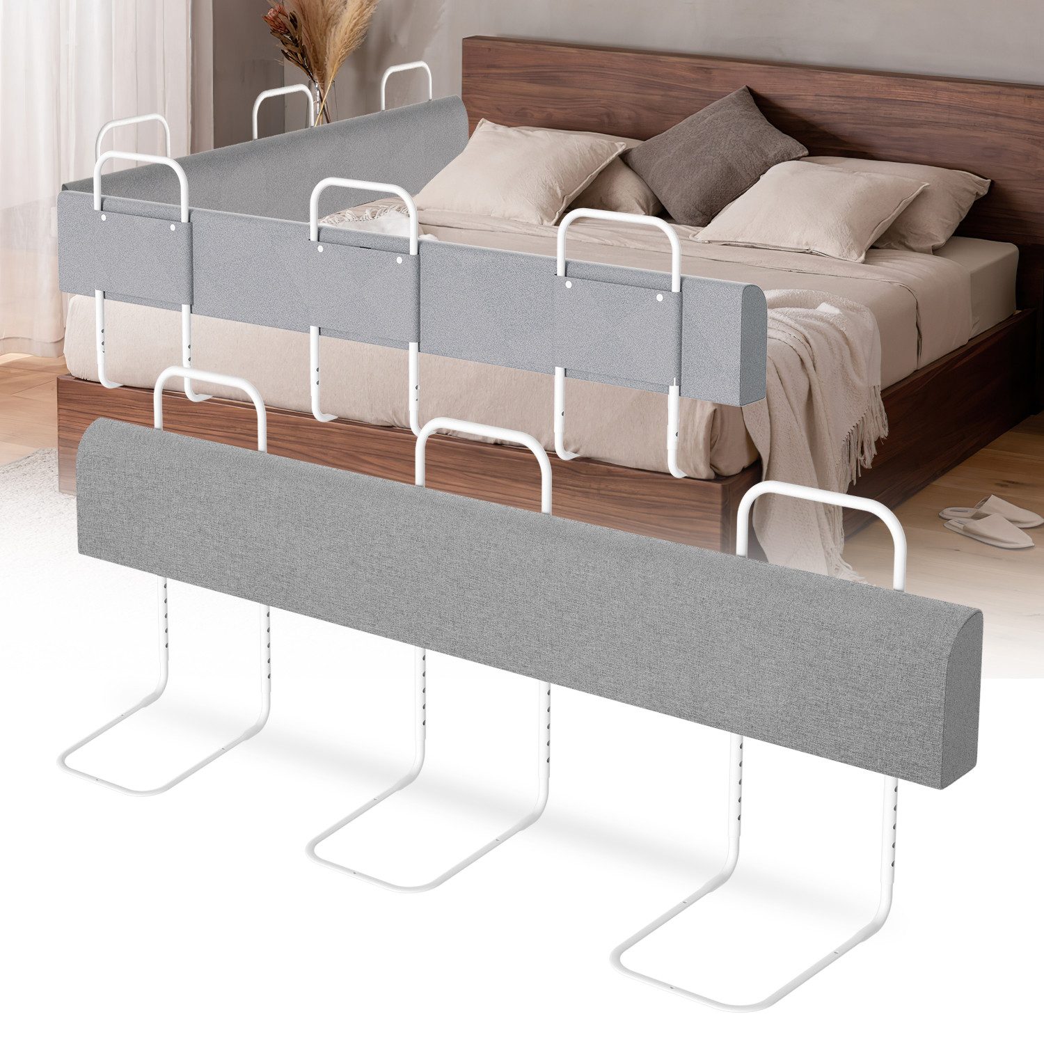 Clanmacy Bettschutzgitter Rausfallschutz Bett 5-Loch Höhenverstellbar Bettgitter 150cm (und strapazierfähigem Polyester Canvas Material 150-200cm), aus Metall – Bild 5 von 5