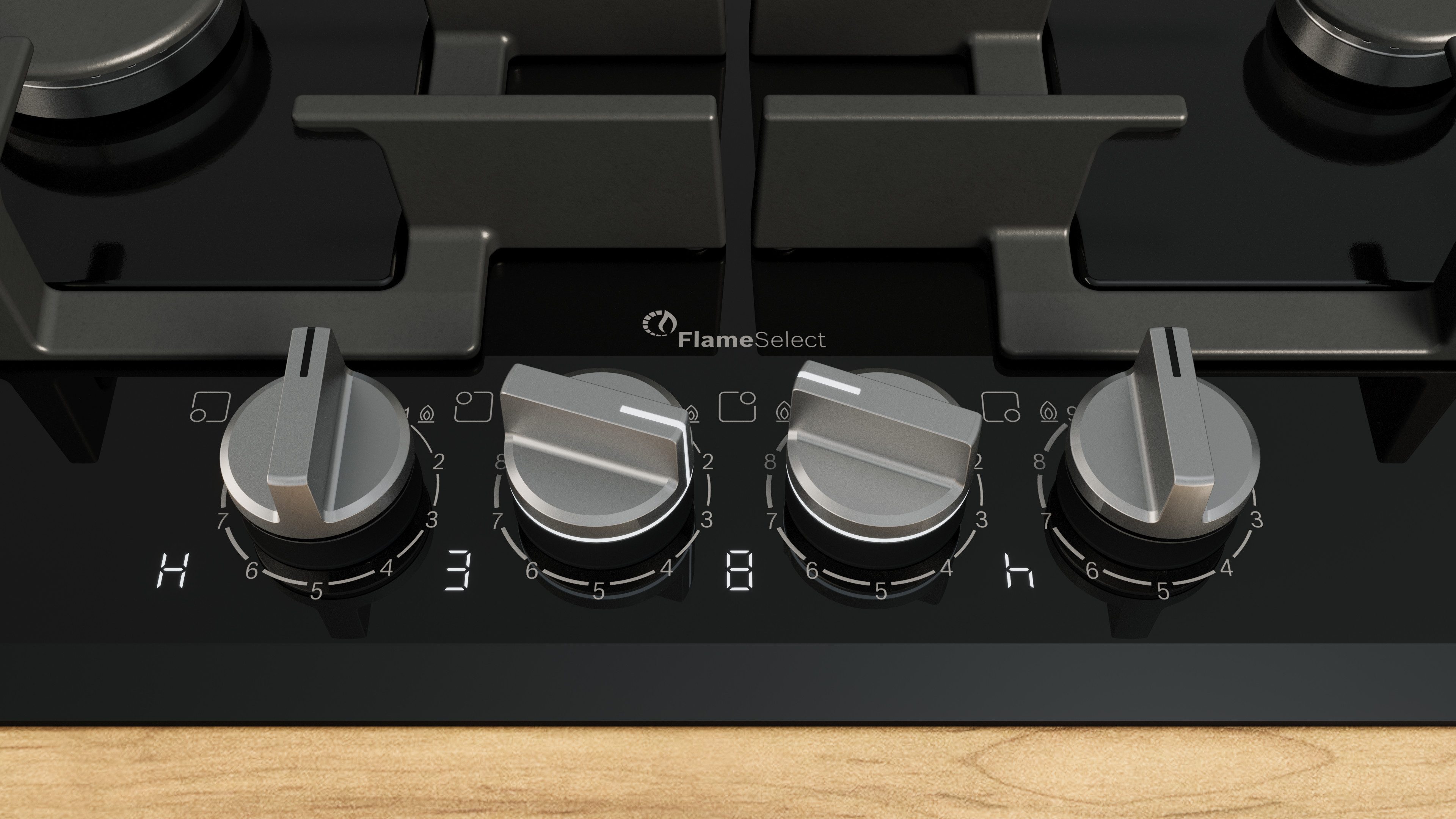 BOSCH Gas-Kochfeld Serie 8 PRP6A6H40, Präzises FlameSelect mit 9 Stufen & spülmaschinenfeste Topfträger