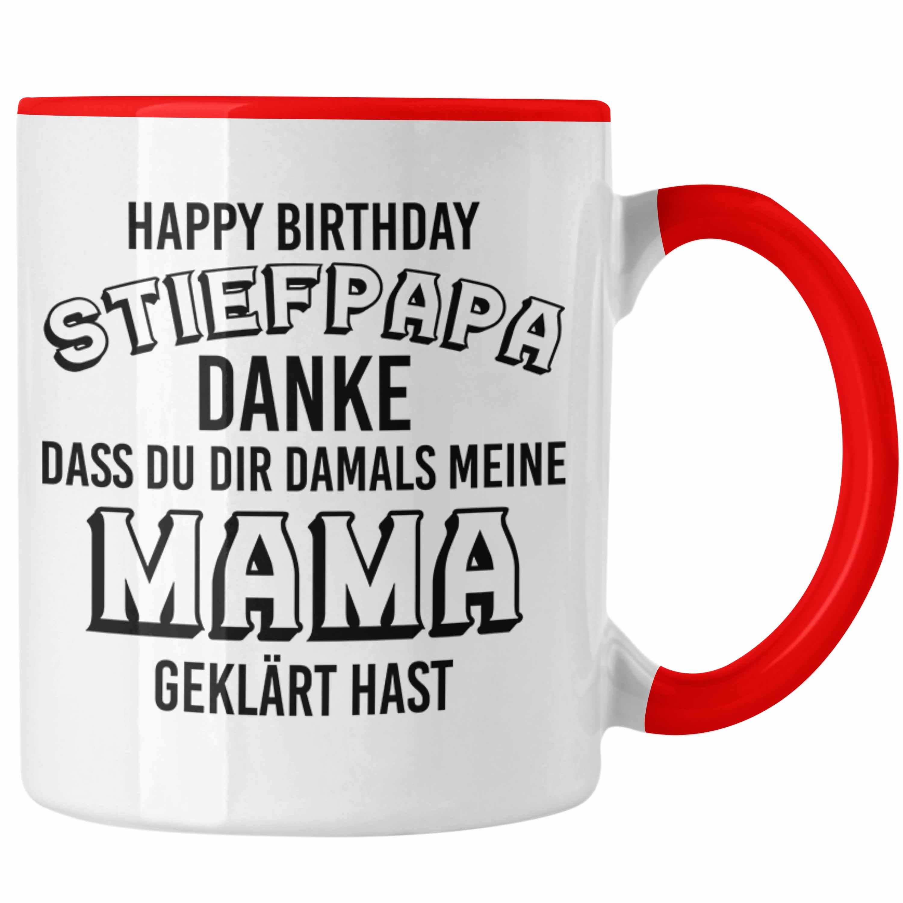 Trendation Tasse Trendation - Stiefpapa Tasse Spruch Geschenk Lustige Sprüche Stiefvater Geschenk Geburtstag Geburtstagsgeschenk Rot