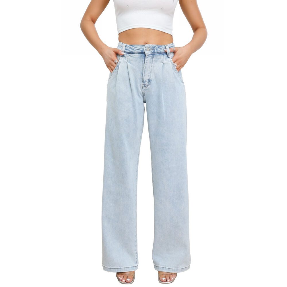 Ital-Design Weite Jeans Damen High-Waist Wide-Leg Jeans mit weitem Bein (91978447) Used-Look Stretch High Waist Jeans in Hellblau