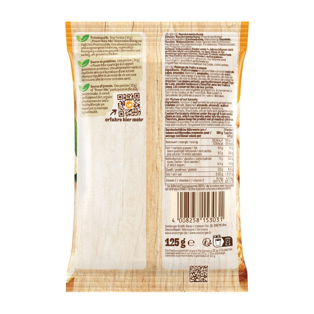 Seeberger Snacks Nüsse Seeberger Power-Nuss-Mix Multipack - 6 x 125 g, Proteinquelle