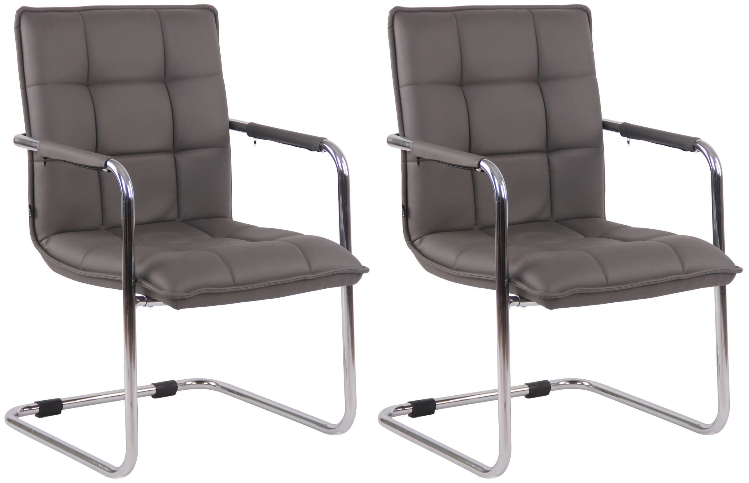 TPFLiving Besucherstuhl Gant mit hochwertig gepolsterter Sitzfläche - Konferenzstuhl (Küchenstuhl - Esszimmerstuhl - Wohnzimmerstuhl, 2 St), Gestell: Metall chrom - Sitzfläche: Kunstleder grau