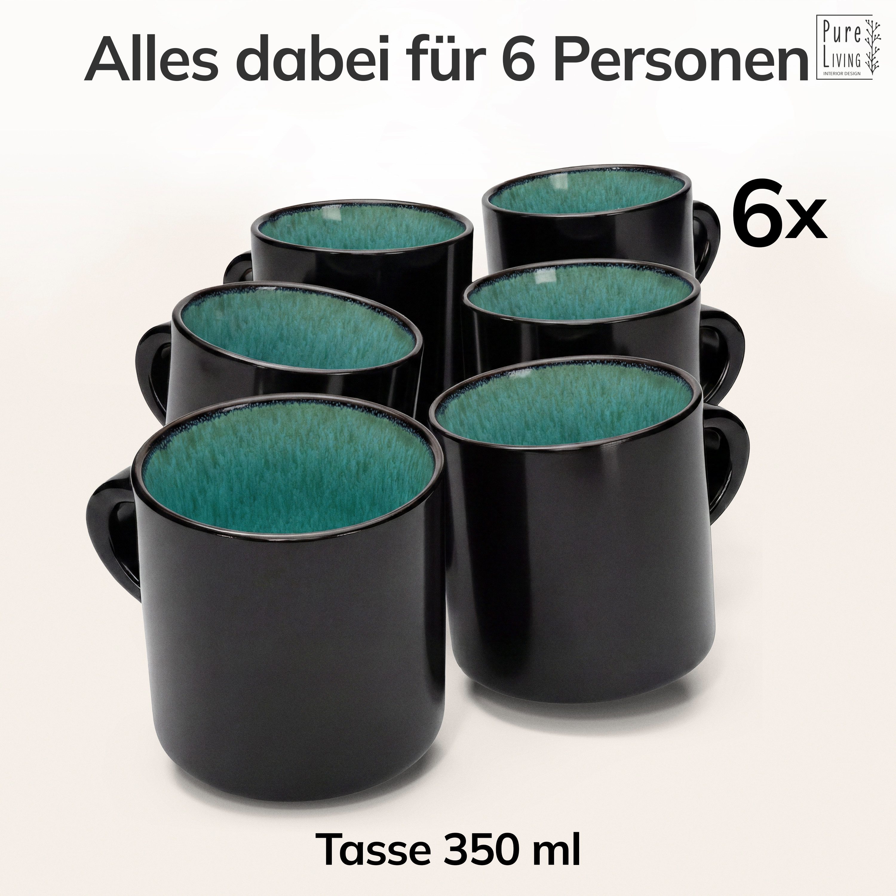 PURE LIVING INTERIOR DESIGN Geschirr-Set Ibiza Becher, 6er-Set, 350 ml, Salbeigrün, Steingut (6-tlg), 6 Personen, Steingut – Bild 5 von 5