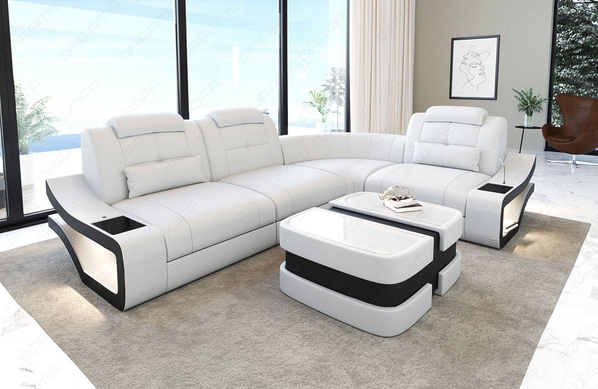 Sofa Dreams Sofa L-Form Leder LED-Beleuchtung Ecksofa L Ledersofa Elena mit Couch Form Ledercouch