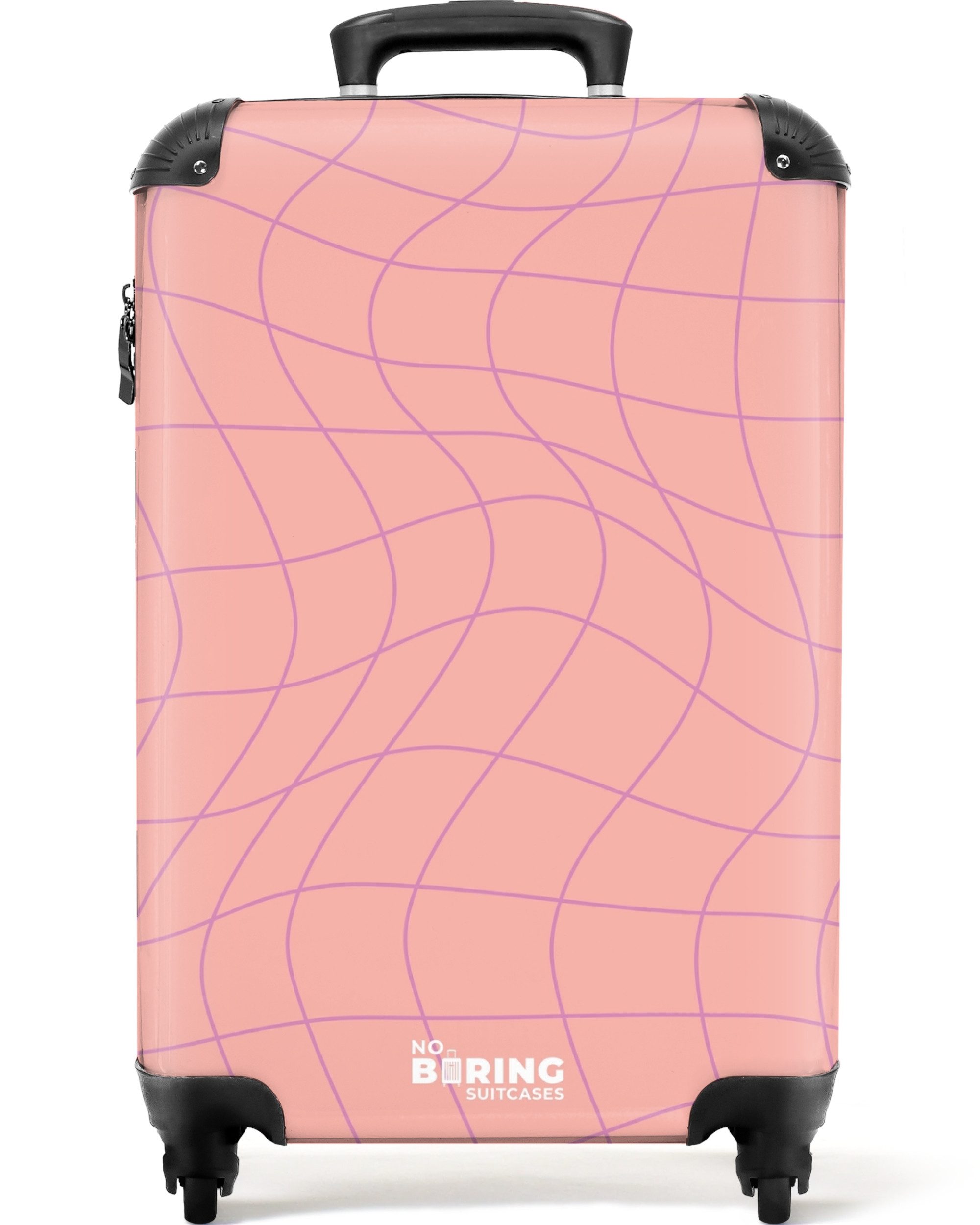 NoBoringSuitcases.com© Hartschalen-Trolley Rosa mit lila Wellenlinien günstig online kaufen