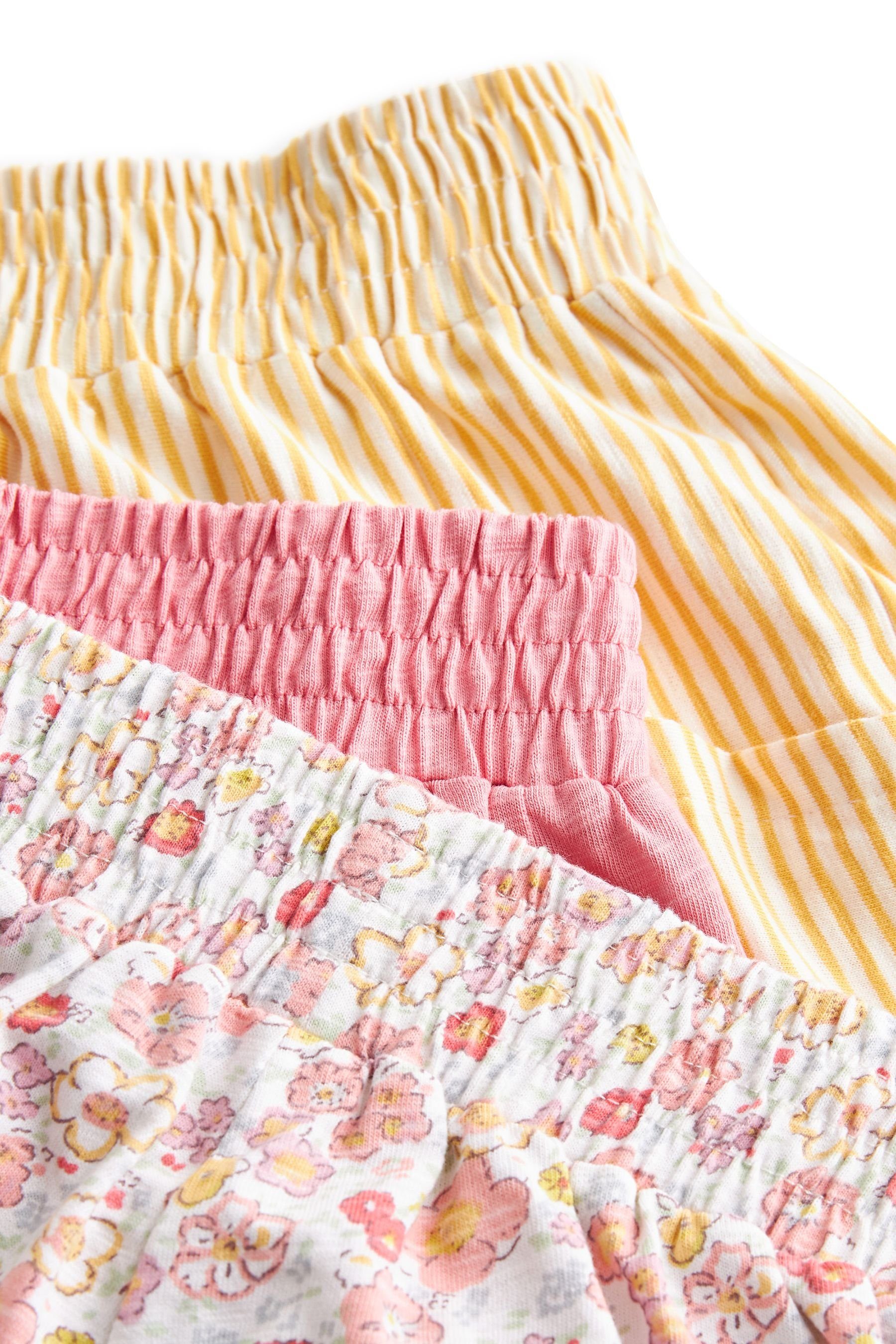 Next Sweatshorts Weiche, 3er-Pack Pink/ (3-tlg) Jerseyshorts, White Floral Ecru genoppte Stripe &