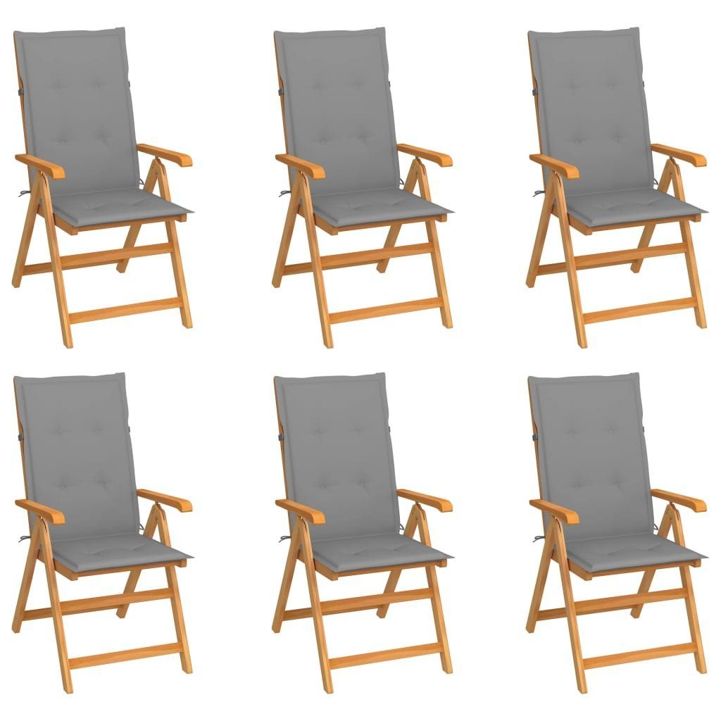 furnicato Gartenstuhl Gartenstühle 6 Stk. mit Grauen Kissen Massivholz Teak | Stühle