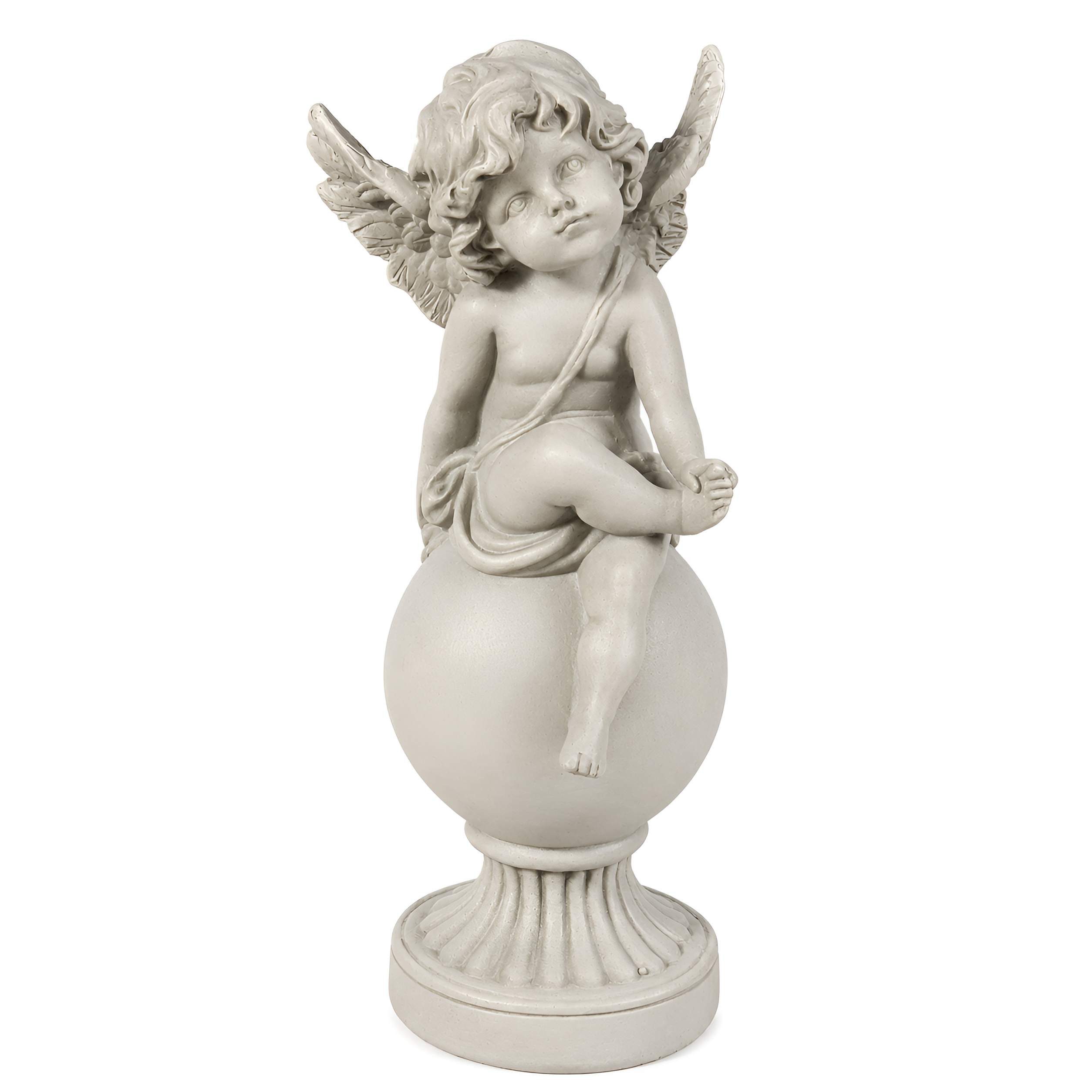 Fachhandel Plus Engelfigur Deko-Figur »Grabengel«, wetterfest, 15 cm, für In- & Outdoor (1 St), Detailreiche Flügel, sitzender Engel auf Kugel