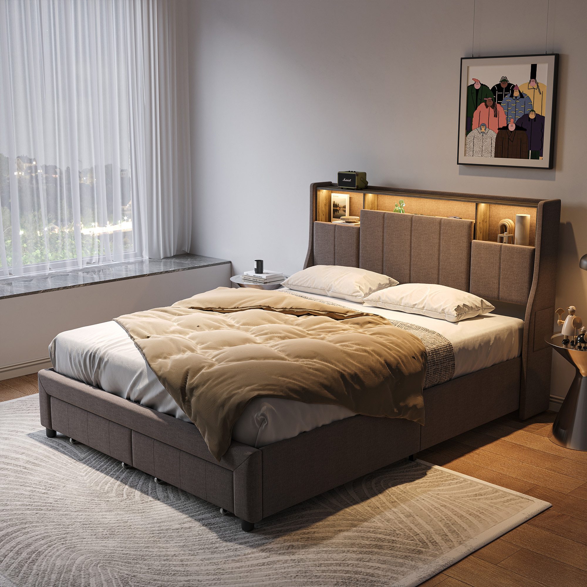 Furnishings Home Polsterbett Stauraumbett Doppelbett LED (Kopfteil mit Aufb günstig online kaufen