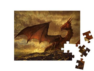 puzzleYOU Puzzle Wunderschöne Fantasy mit einem roten Drachen, 48 Puzzleteile, puzzleYOU-Kollektionen Drache, Fantasy, Tiere aus Fantasy & Urzeit
