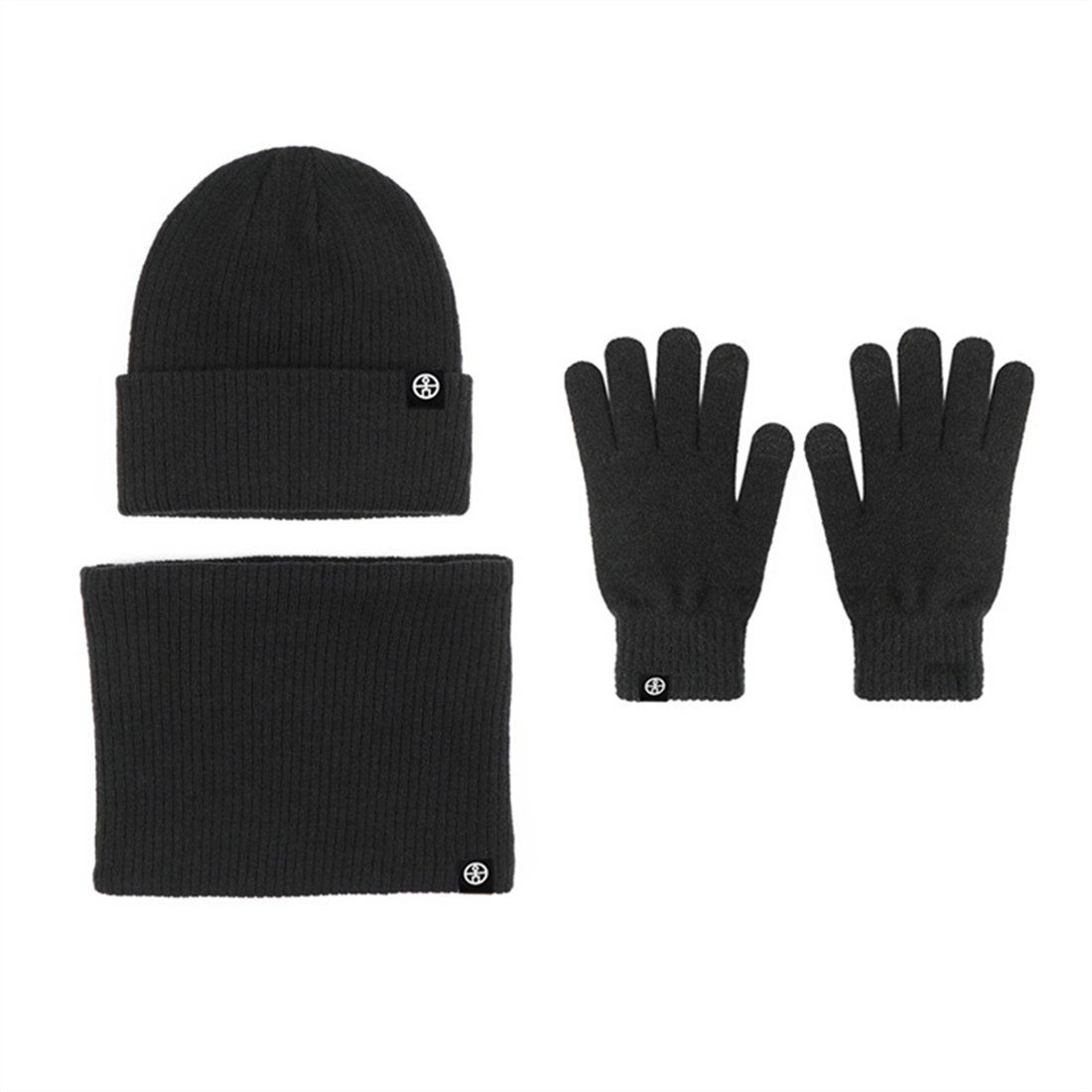 Schal + Piece Schwarz Strickmütze Handschuhe 3 Set, DÖRÖY Strickmütze Unisex + Winter Warmth