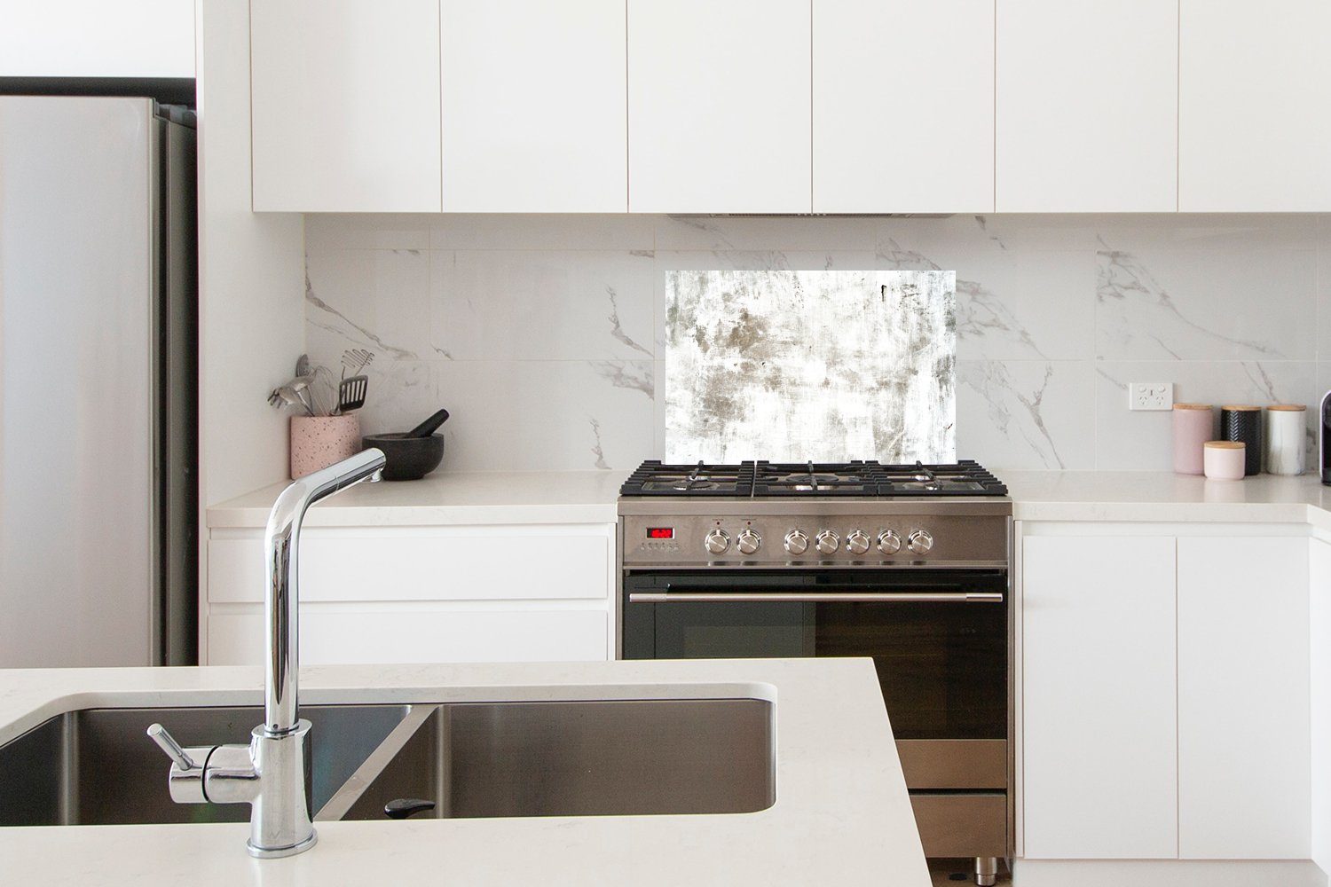 Braun 60x40 Weiß - Herdblende Muster, aus - Beton Temperaturbeständig Wandschutz, MuchoWow Küchenrückwand küchen cm, (1-tlg), -