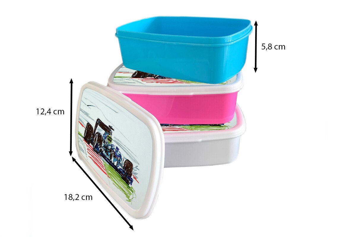 Erwachsene, Snackbox, Illustration (2-tlg), Kunststoff, Kunststoff rosa Eine Mädchen, Formel-1-Rennwagens, Lunchbox eines Brotdose Brotbox MuchoWow für Kinder,