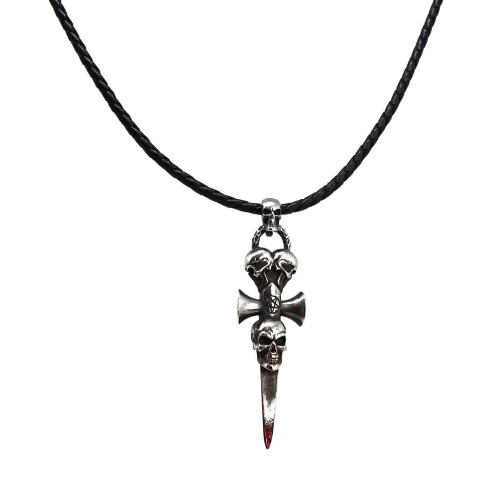 DALMARO Kette mit Anhänger Lederkette Edelstahlkette 316L TODES DOLCH, Herren Halskette Biker / Wikinger Kette - Schmuckbox