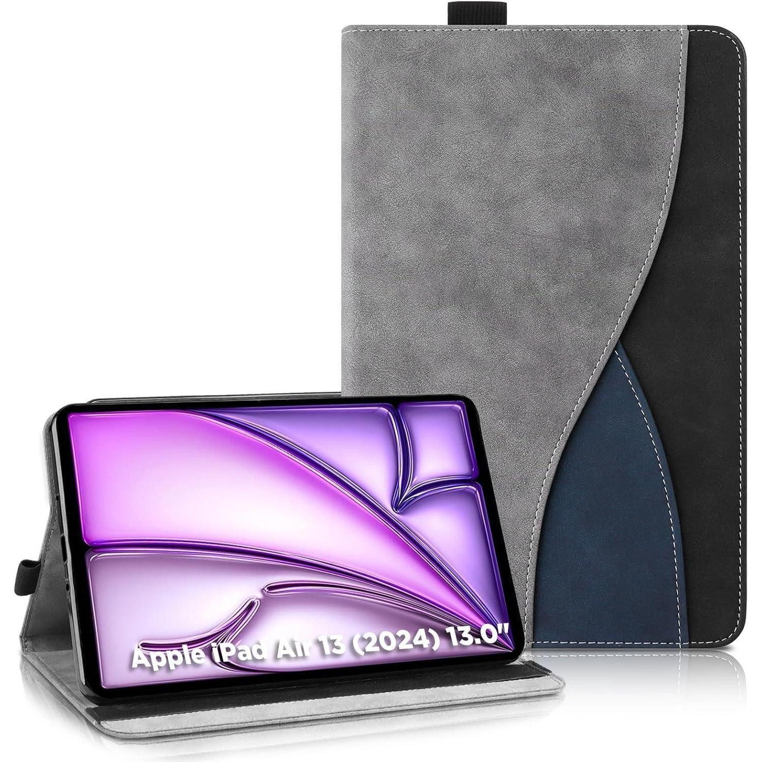 LuxusKollektion Tablet-Mappe iPad Air 13 Hülle mit Standfunktion & Portemonnaie Grau