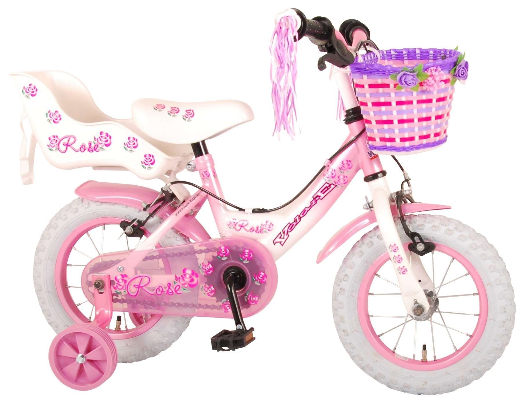 LeNoSa Kinderfahrrad Volare 12 Zoll Fahrrad für Mädchen - Pink - 2  Handbremsen • Fahrradkorb • Puppensitz • Alter 3+