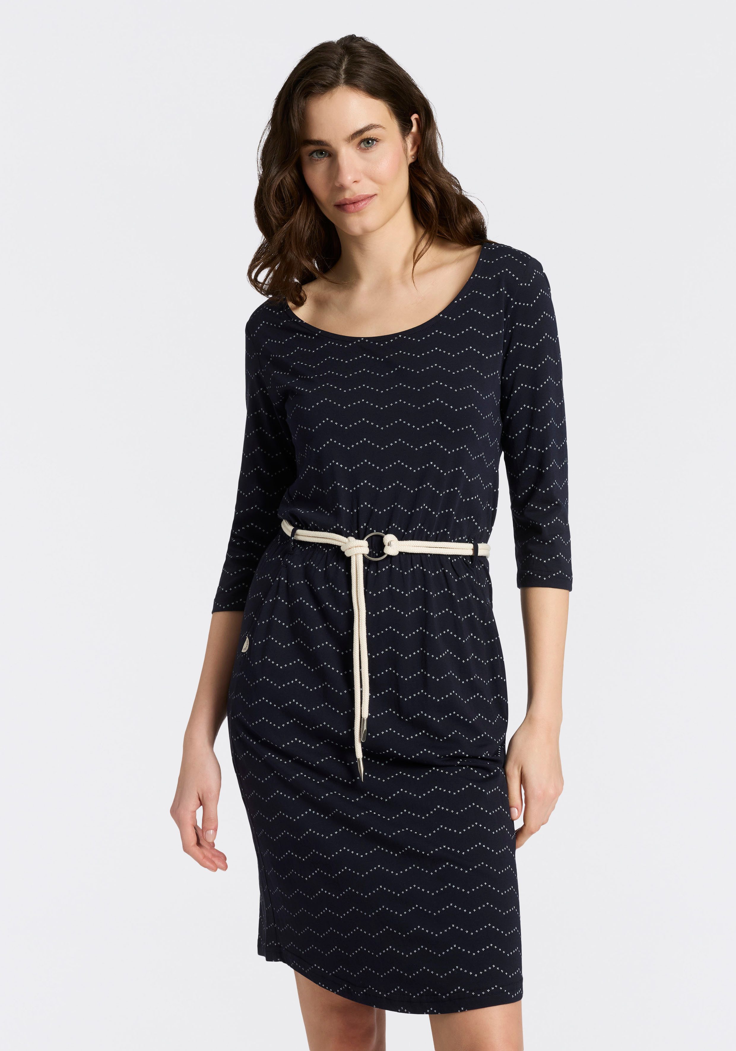 Ragwear Jerseykleid LILITHA ZIG ZAG O mit Taillen-Bindegürtel