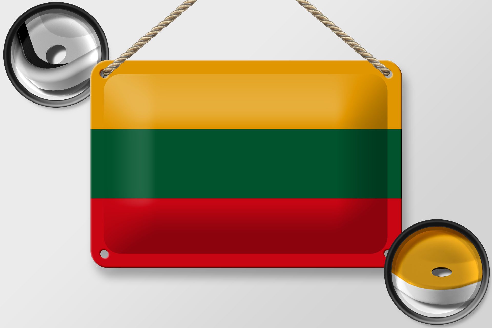 Femer GmbH Metallschild Flagge Litauens 18x12cm Flag of Lithuania, (1 St), gewölbte Oberfläche, abgerundete Ecken, umgeschlagene Kanten