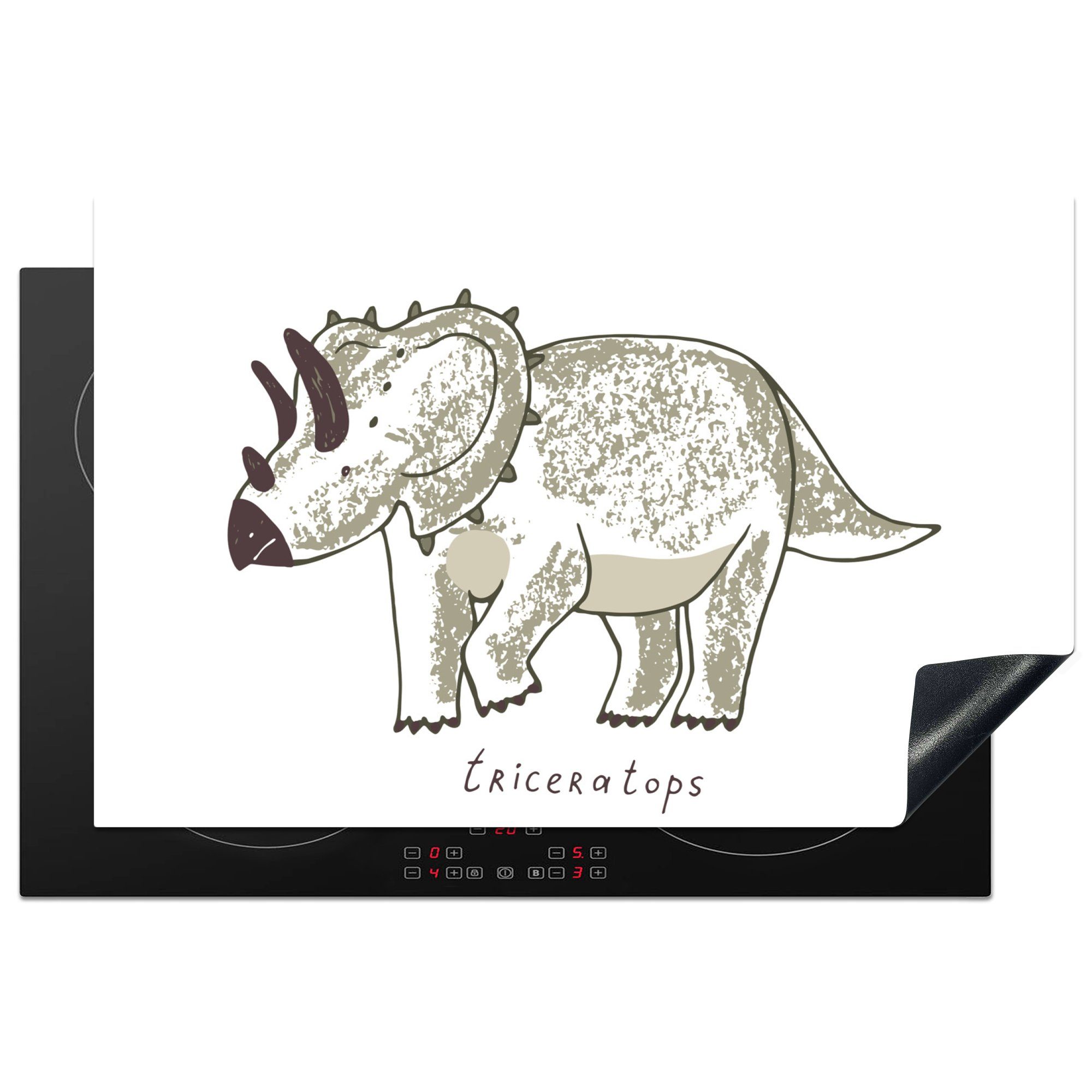 Kinder, Induktionskochfeld Dinosaurier Schutz - cm, Herdblende-/Abdeckplatte - - Vinyl, - Ceranfeldabdeckung Triceratops 81x52 für Kinderzimmer Mädchen die küche, (1 tlg), - MuchoWow Jungen