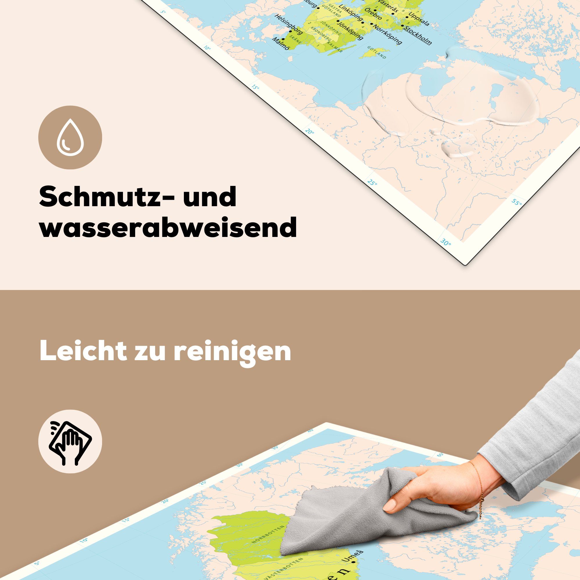 MuchoWow Herdblende-/Abdeckplatte Illustration einer Karte Schweden mit cm, Arbeitsplatte Ceranfeldabdeckung, küche grün, tlg), Vinyl, (1 78x78 in für