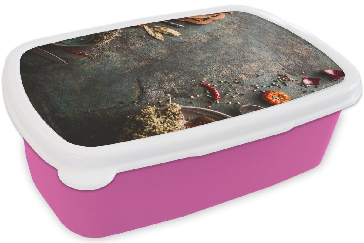 MuchoWow Lunchbox Snackbox, Brotdose - (2-tlg), Marmor Rustikal - - Herbst Mädchen, Kunststoff, Kinder, Gemüse - für Kunststoff Erwachsene, Kürbis rosa Brotbox Kräuter, 