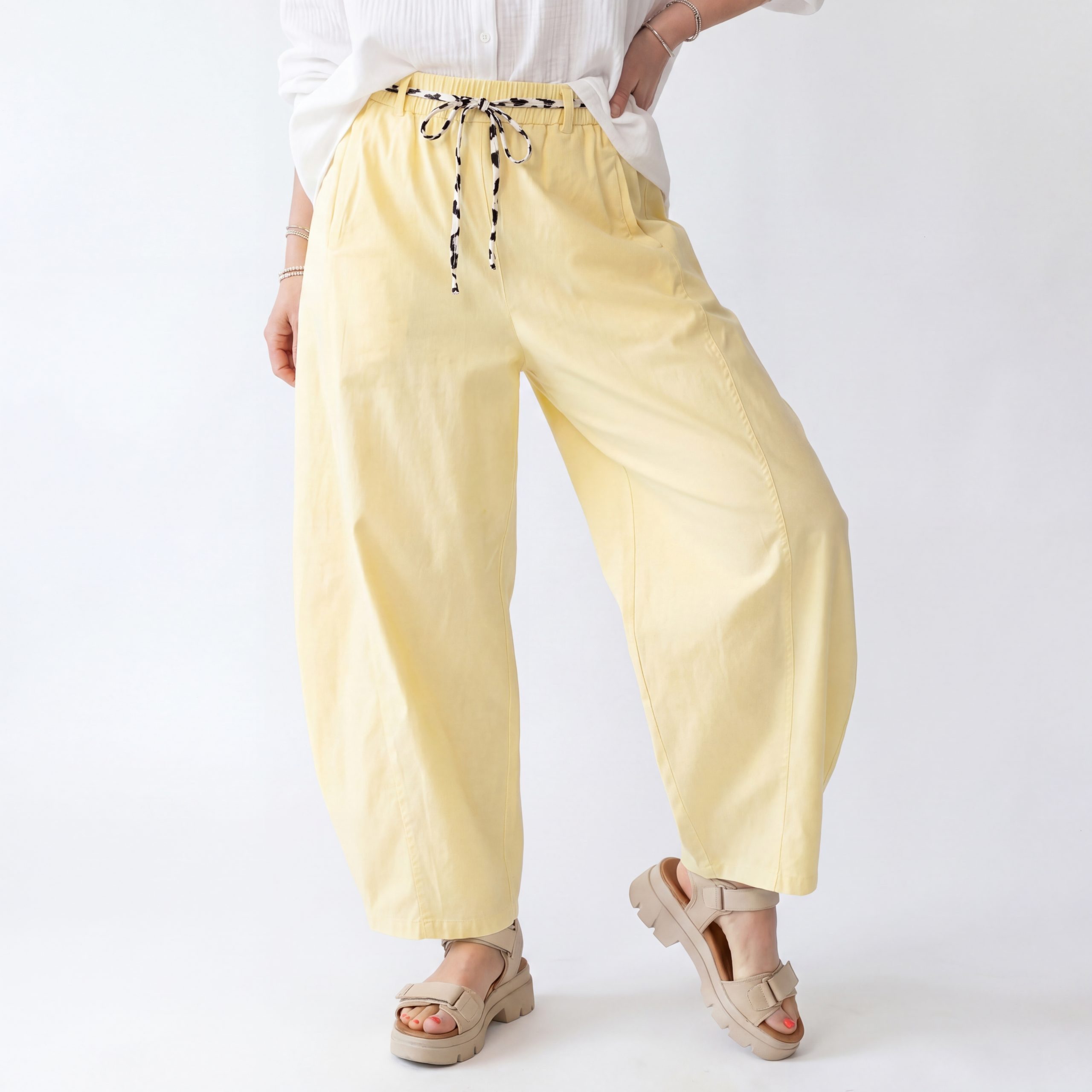 Schlupfhose Damen Sommerhose Baumwolle Freizeithose Barrel Fit Elastikbund