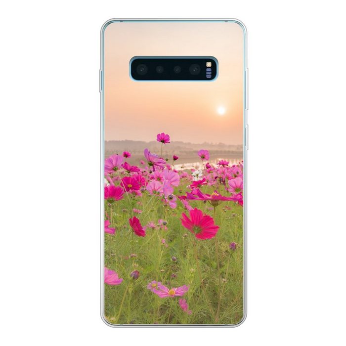 MuchoWow Handyhülle Blumenwiese - Rosa - Mohnblumen Phone Case Handyhülle Samsung Galaxy S10+ Silikon Schutzhülle