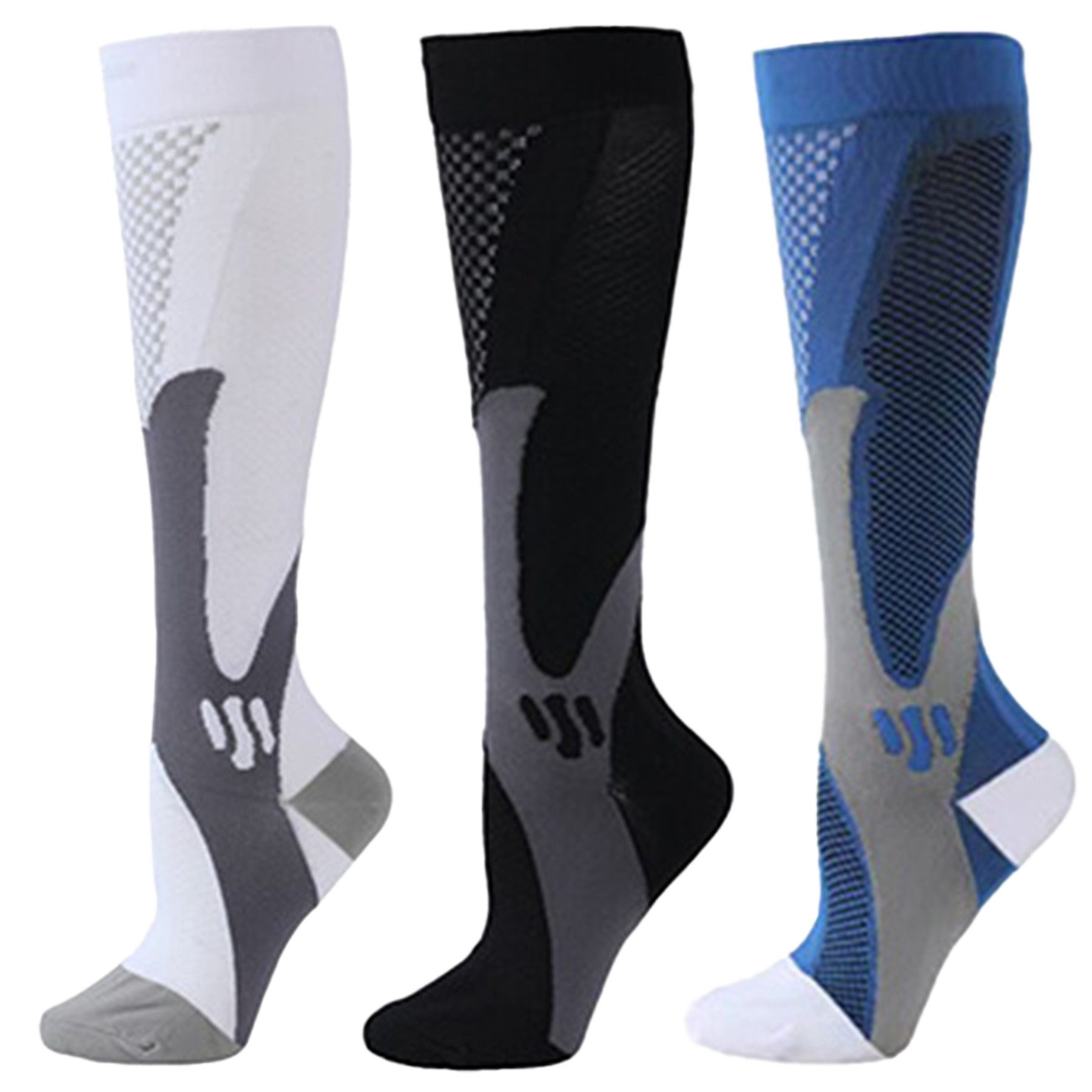 Mutig Stützkniestrümpfe 3 Paar Kompressionsstrümpfe Sportsocken Kniestrümpfe Stützstrümpfe (15-25mmHg Stützstrümpfe Sport Kompressionssocken mit Elastisch, Reisestrümpfe Kompressionsstrümpfe Damen & Herren) Compression Socks für Sport, Laufen, Flug, Reisen,Fahrrad Radsport