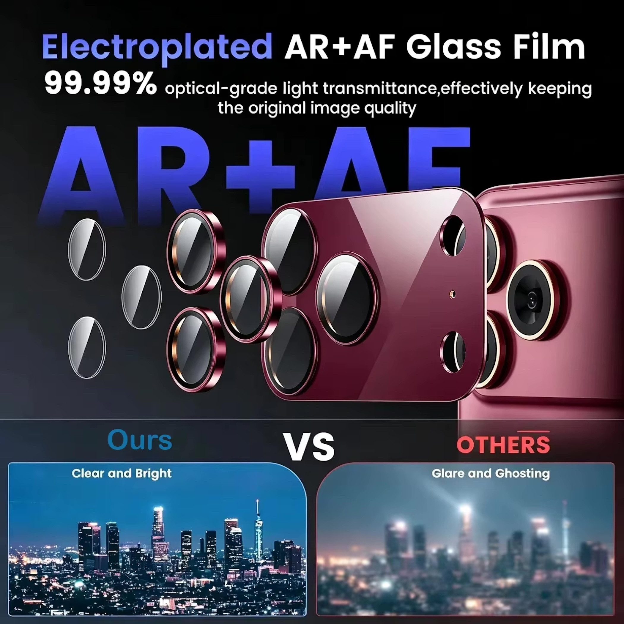 Wigento Kameraschutzglas Rück Kamera Schutz Glas 9H Apple iPhone 18 Pro Aluminium Weinrot für Apple iPhone 18 Pro, Aluminiumlegierung, hohe Lichtdurchlässigkeit – Bild 2 von 5