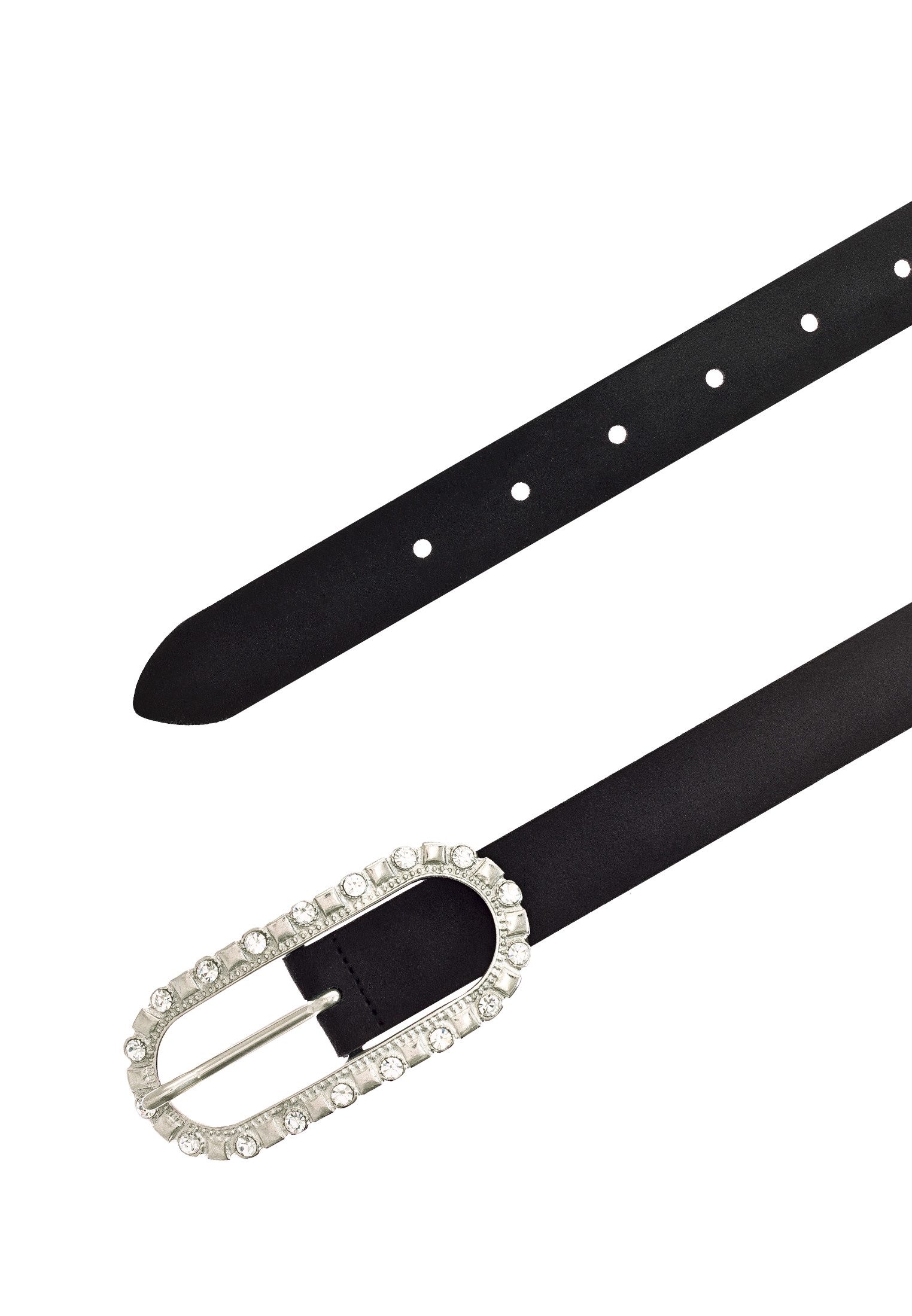 Tamaris Ledergürtel "Cher Silver" femininer Look, Schließe mit Glitzersteinen besetzt