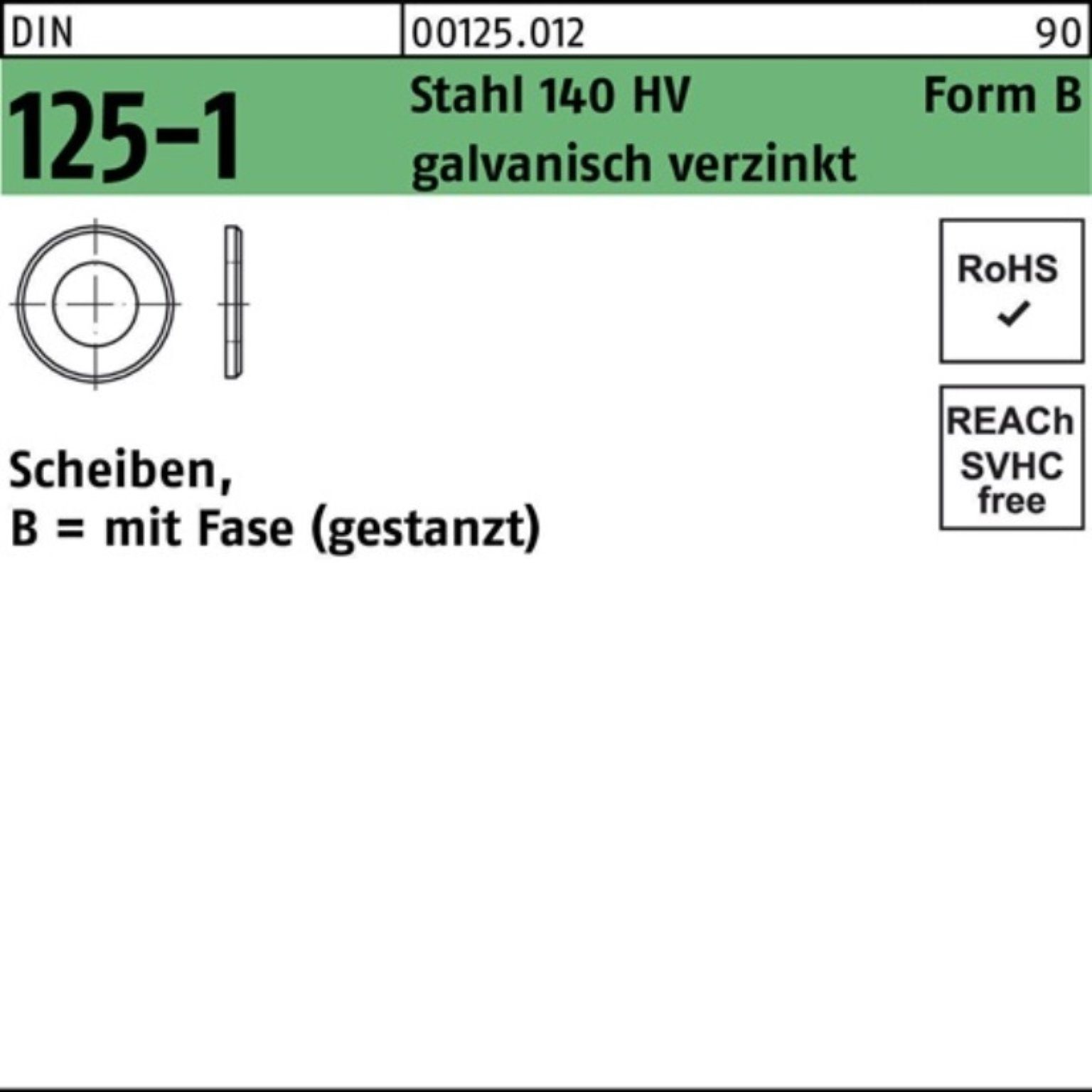 Reyher Unterlegscheibe 200er Pack Unterlegscheibe DIN 125-1 B 4,3x9x0,8 Sta 140 HV galv.verz.