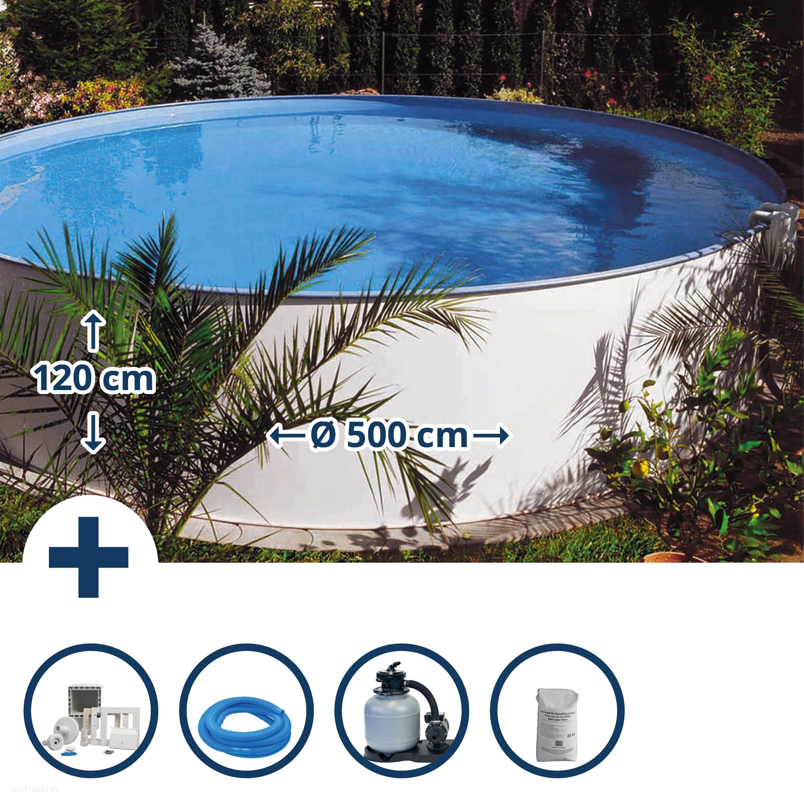 Waterman Rundpool Stahlwandpool Set (6-teilig) hoch rund Borneo 500 (Beckenset, 1-tlg), verzinkte Stahlwand