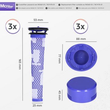 McFilter Filter-Set 3x Vormotorfilter + 3x Nachmotorfilter passend für Dyson, DC58, DC61, DC62, V6, V7, V8, 965661-01 + 967478-01