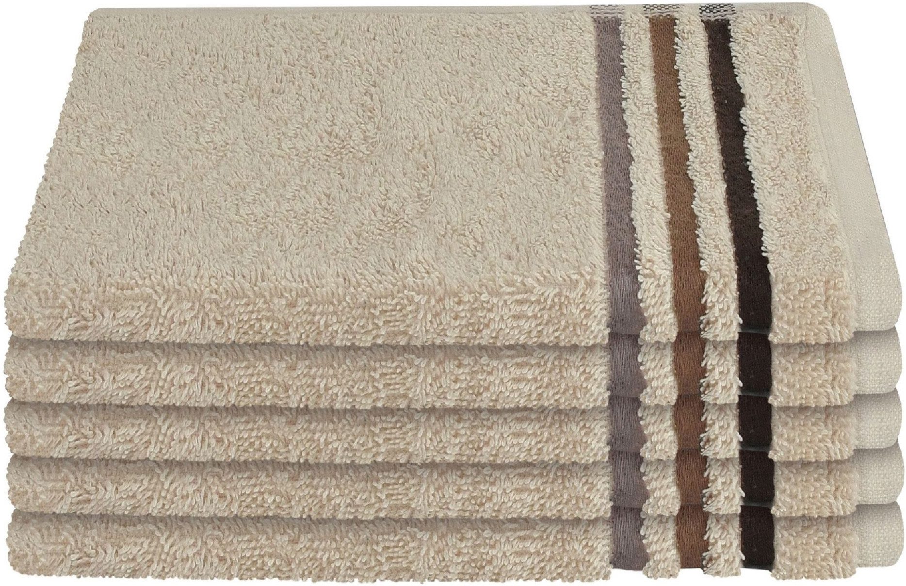 Schiesser Gästehandtücher Skyline Color aus 100 % Baumwolle mit eleganter Streifenbordüre, Frottier (Set, 5-St), OEKO-TEX® MADE IN GREEN