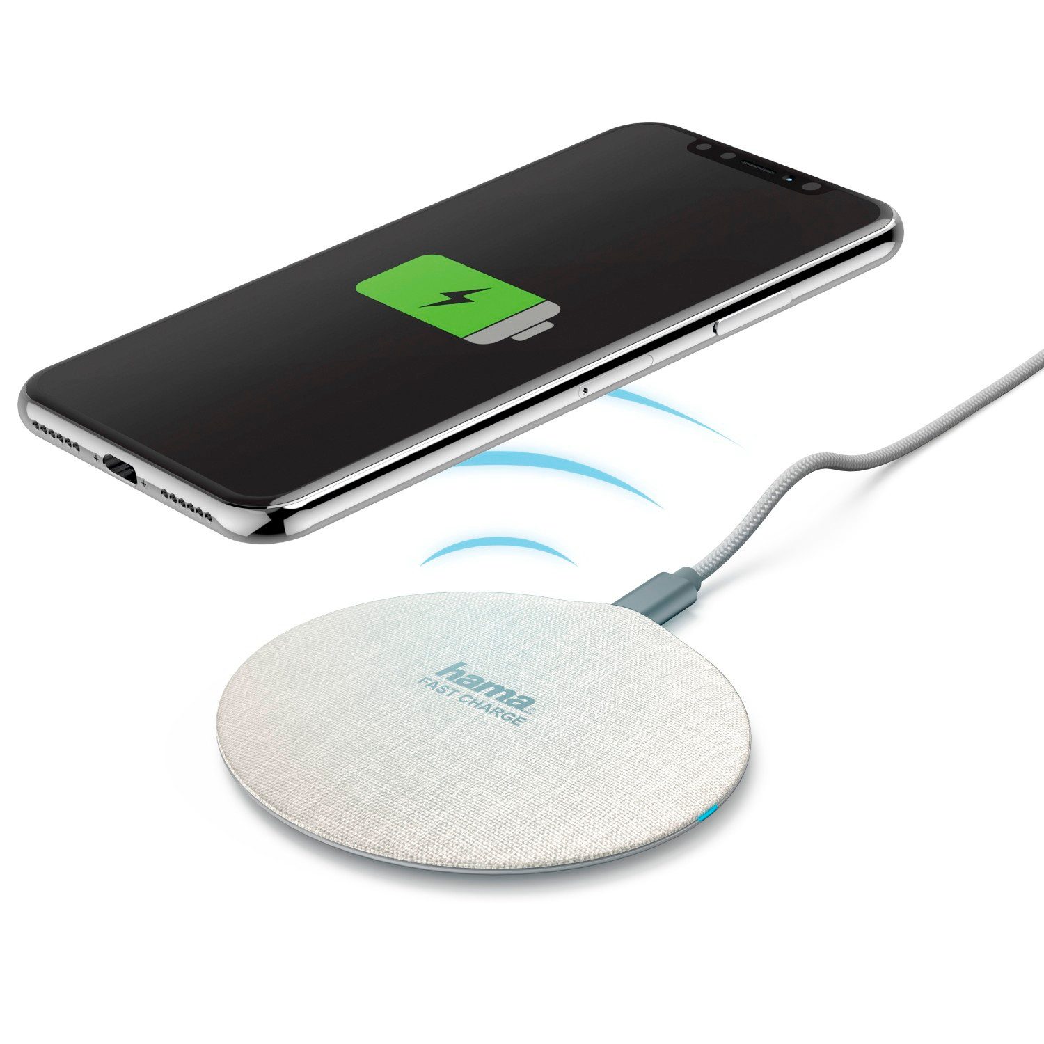 Hama QI Wireless Charger FC10 Schnell Induktion Weiß Induktions-Ladegerät (Ladegerät Lader Ladestation Kabellos Platte für Smartphone iPhone)