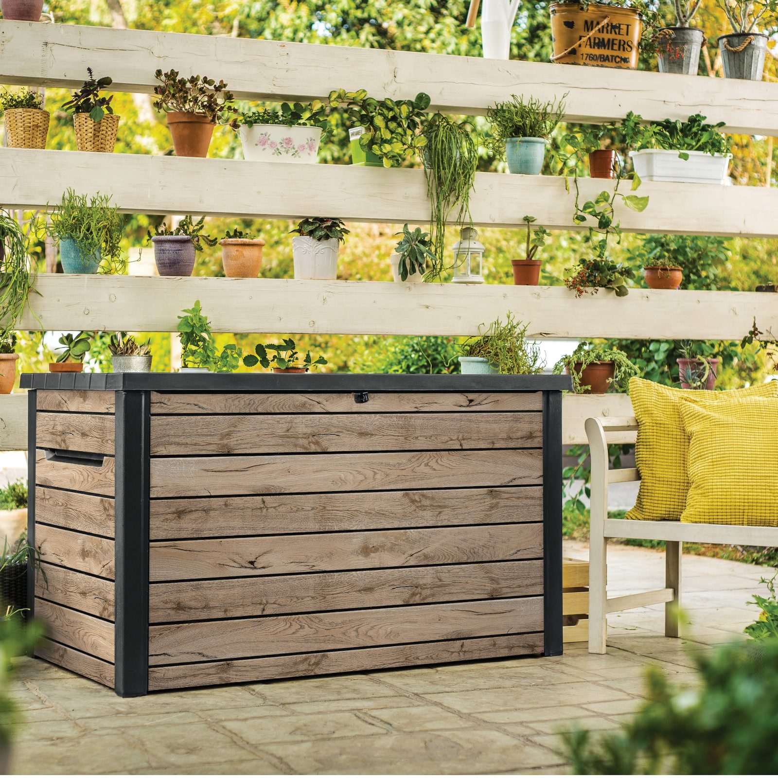 Keter Gartenbox "Ontario" 870L in Holzoptik 147x83x86 cm mit Gasdruckfedern