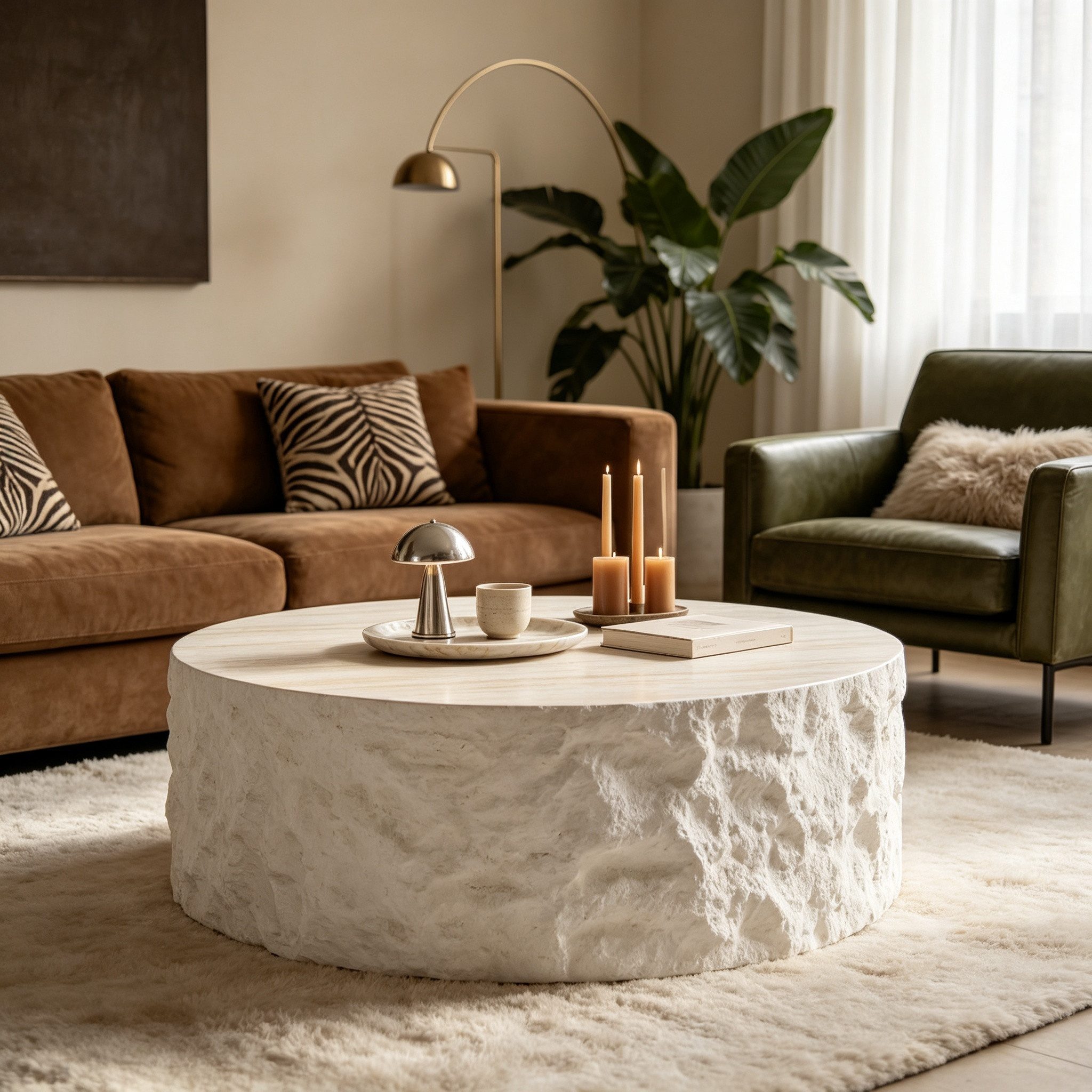 WILLIAMSPACE Couchtisch Column Runder Couchtisch aus Fiberglas mit Steinoptik (1 St)