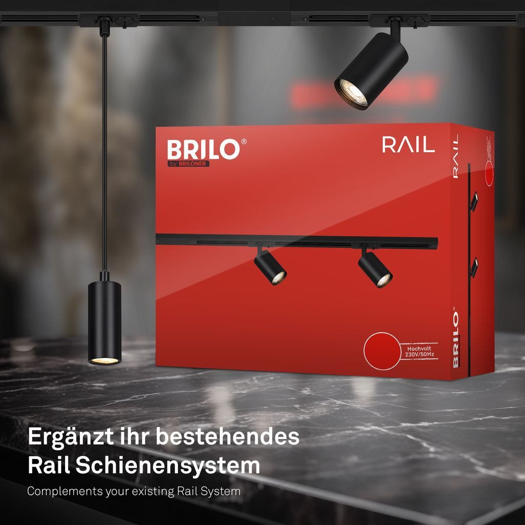 Briloner Leuchten LED Pendelleuchte 8006015, Dimmfunktion, ohne Leuchtmittel, Abhängig vom Leuchtmittel - Warmweiß / Neutralweiß / Kaltweiß, Pendelleuchte 1410x82x55 mm Schwarz max. 9W Schienensystem Rail Küche