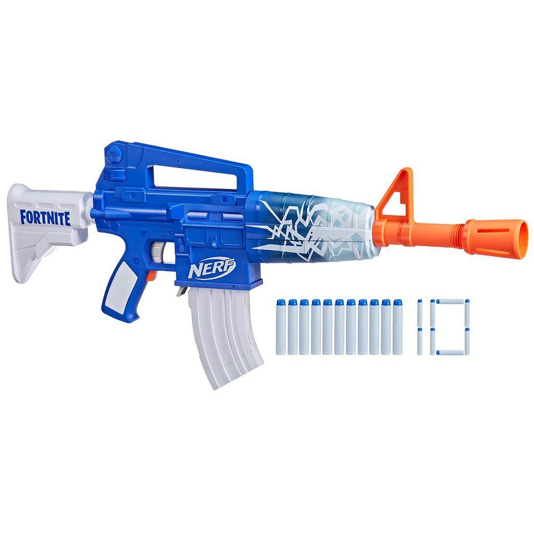Hasbro Blaster Nerf Fortnite Blue Shock Blaster, Der motorisierte Nerf Fortnite Blue Shock Blaster im coolen Fortnite-D