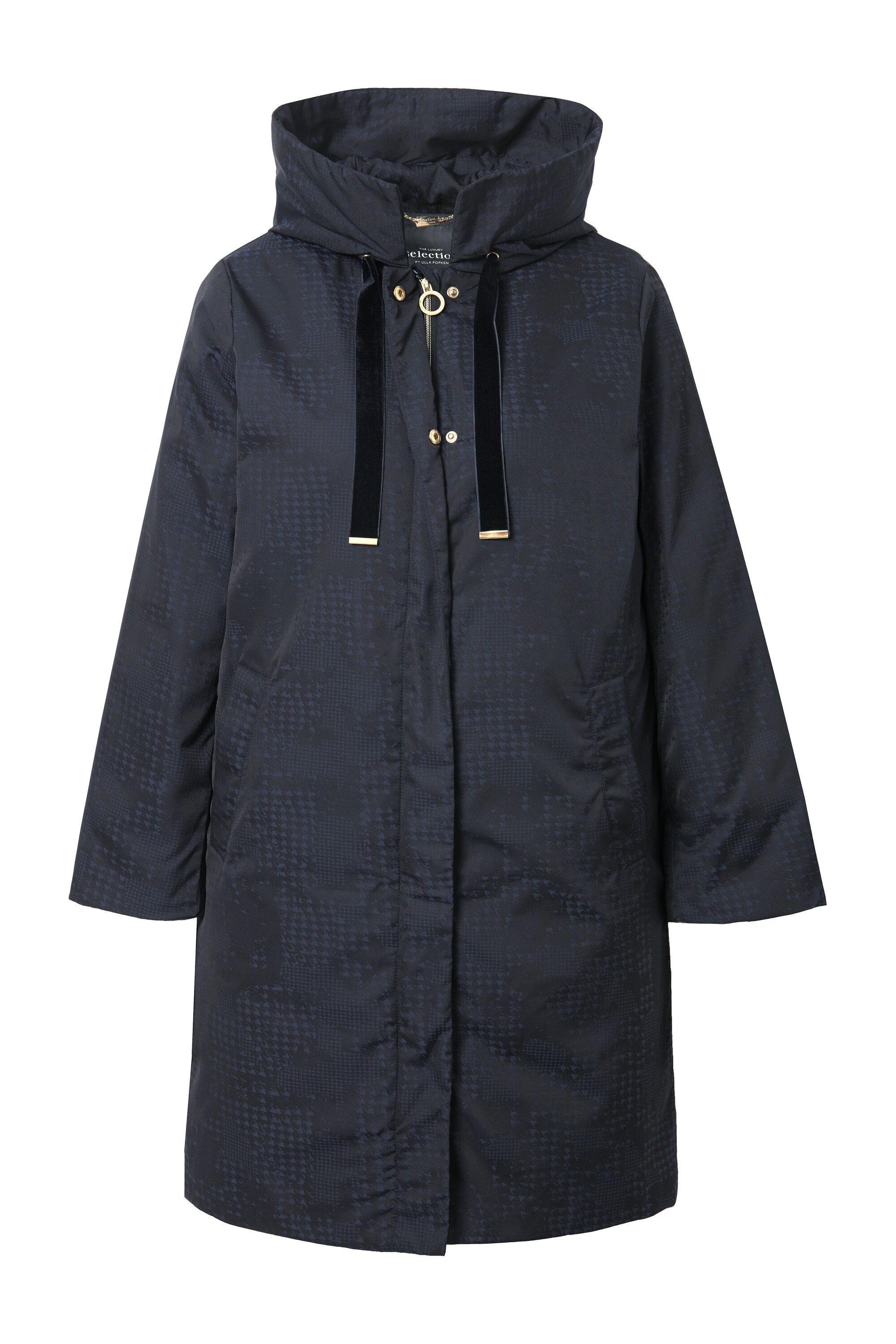 Ulla Popken Wintermantel Steppmantel Hahnentritt Kapuze 2-Wege-Zipper günstig online kaufen