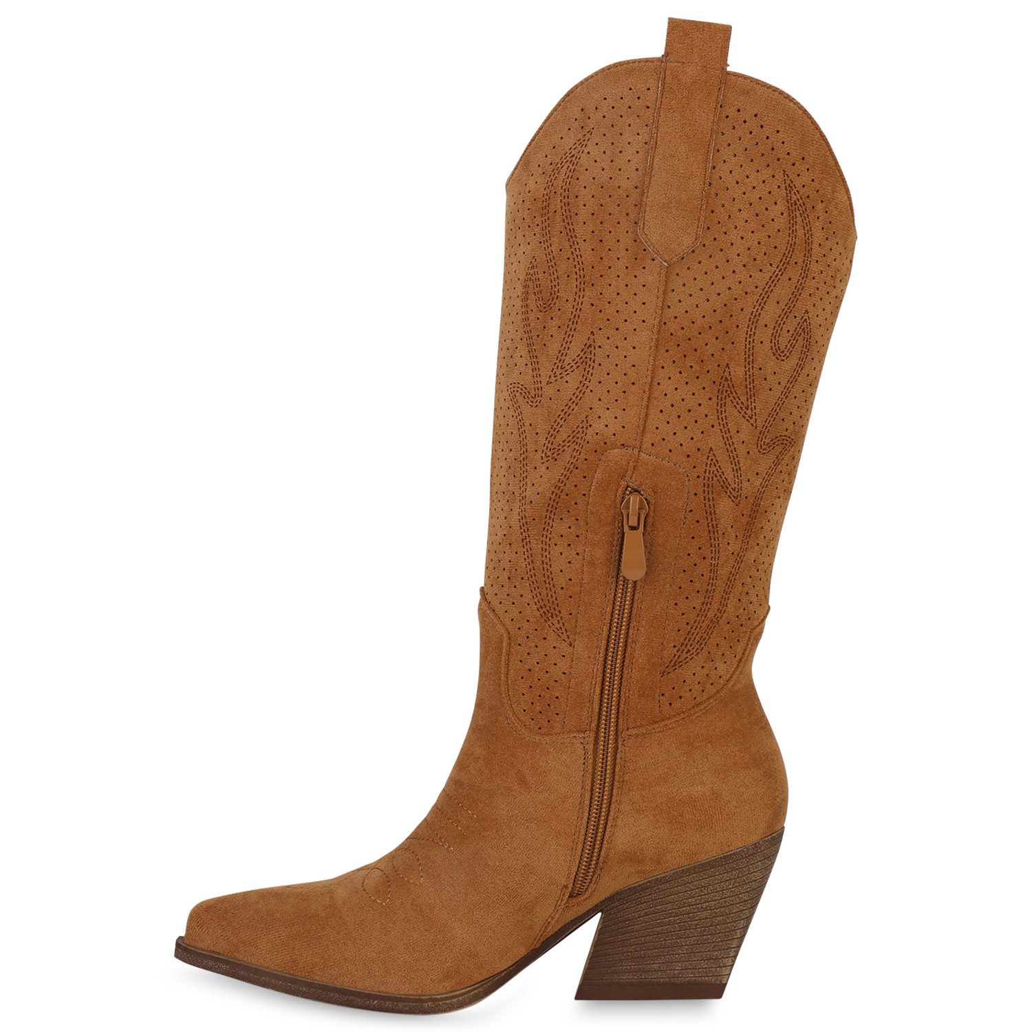 VAN HILL 840199 Cowboystiefel Damen Cowboystiefel Stiefel Stickereien Holzo günstig online kaufen