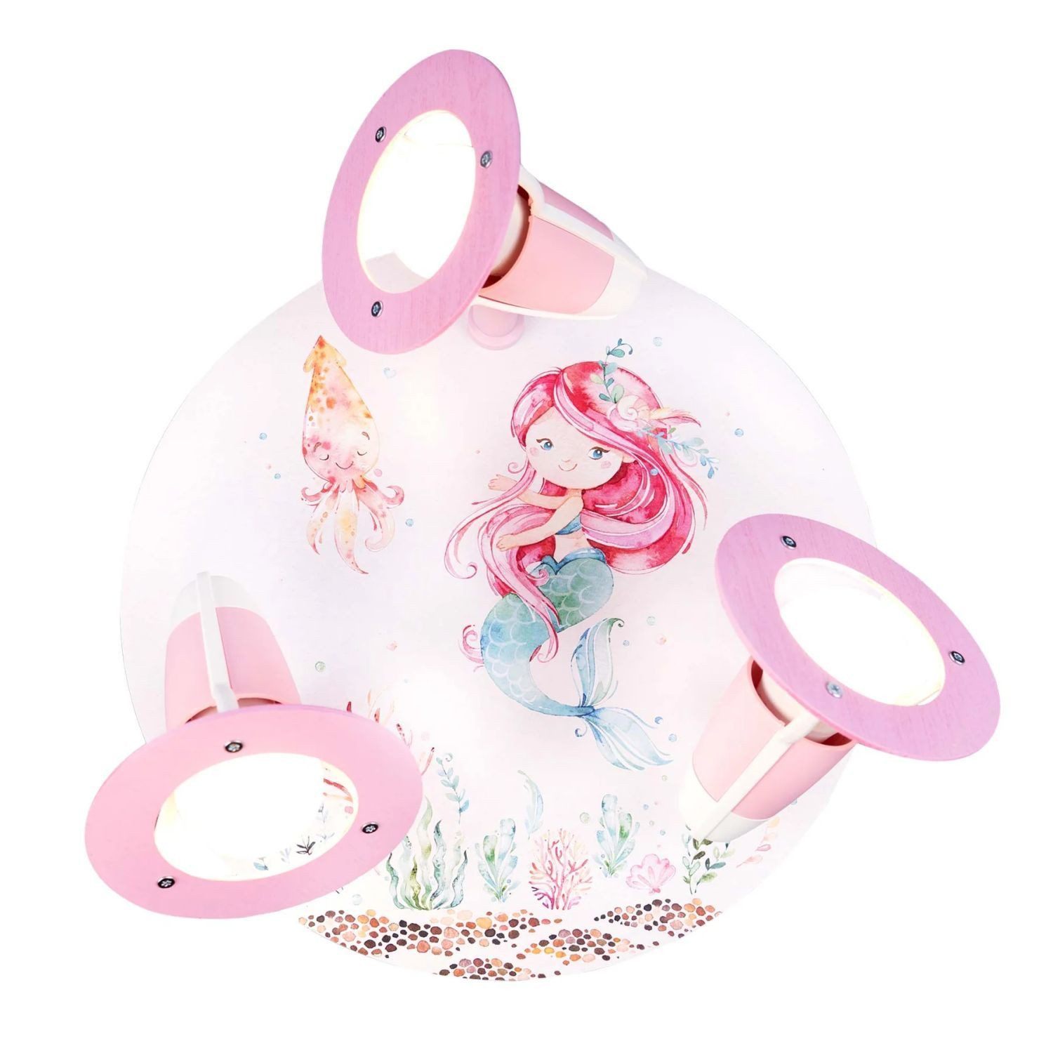 Licht-Erlebnisse Deckenstrahler MAUS, ohne Leuchtmittel, Holz B: 29 cm Weiß Rosa 3x E14 Meerjungfrau