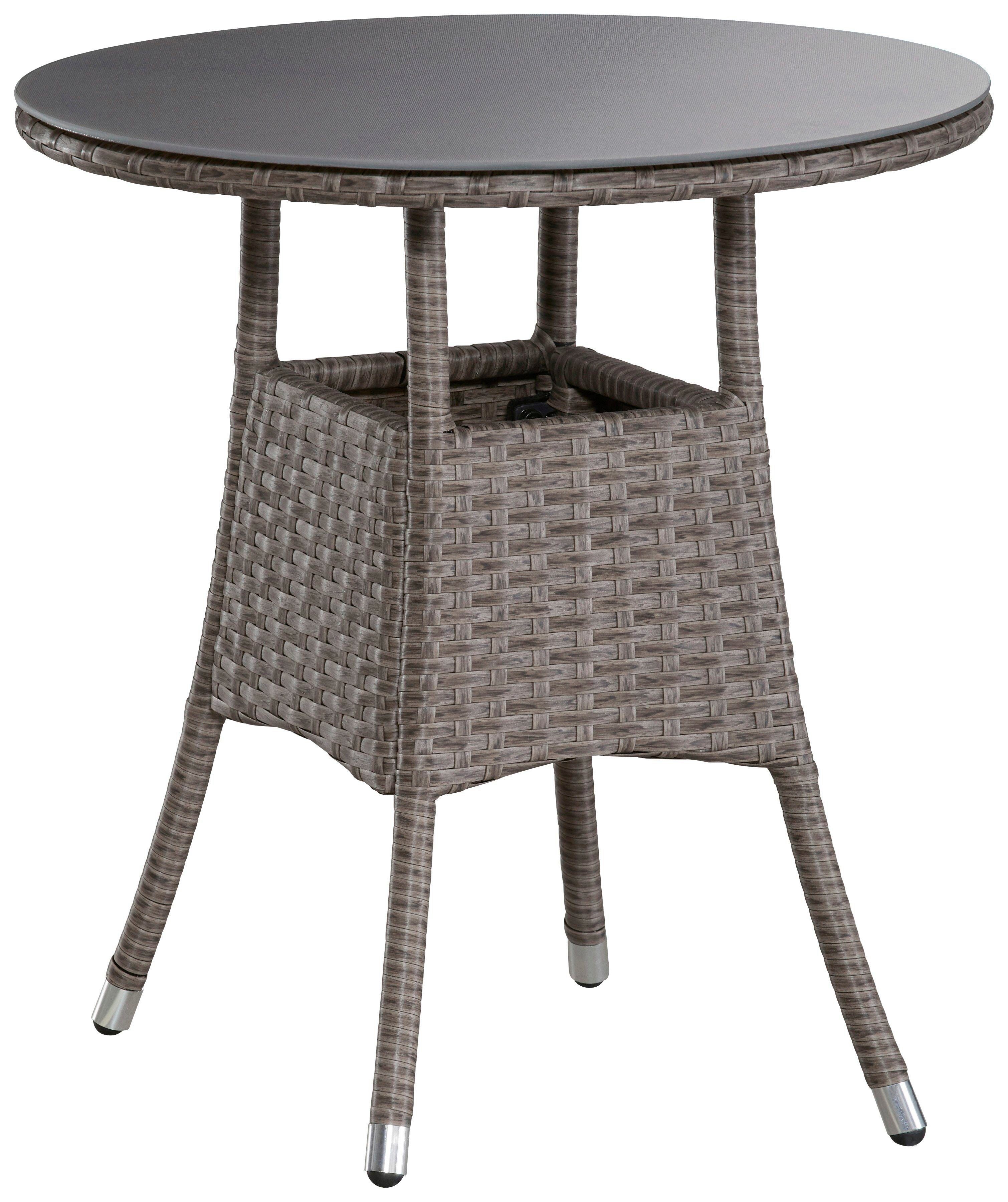 KONIFERA Garten-Essgruppe Balkonset "Mailand", (Set, 7-tlg., 2 Sessel, Tisch Ø 50 cm, inkl. Auflagen), Polyrattan, Tischplatte aus Sicherheitsglas, verzinkter Stahl