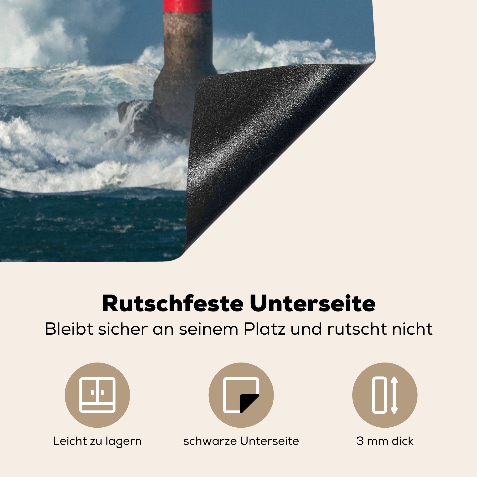 81x52 Leuchtturm, Herdblende-/Abdeckplatte (1 küche, die MuchoWow Vinyl, tlg), Induktionskochfeld einen cm, Sturm auf für Ceranfeldabdeckung Schutz