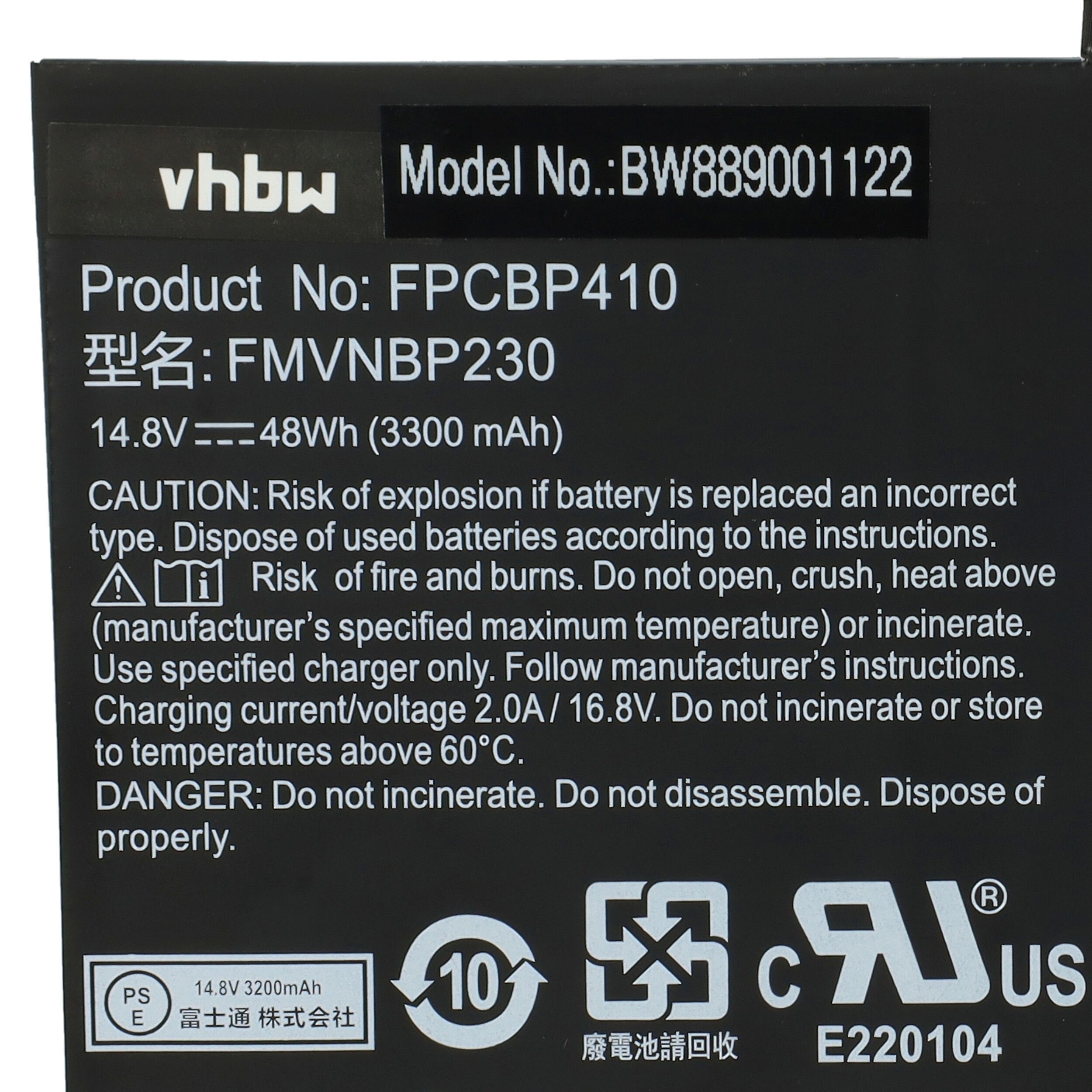 für Fujitsu vhbw FMVNBP230, mAh Computer Ersatz Notebook 3300 für FPCBP410, (3300mAh, Laptop-Akku FPB0304 Li-Polymer) 14,8V, /
