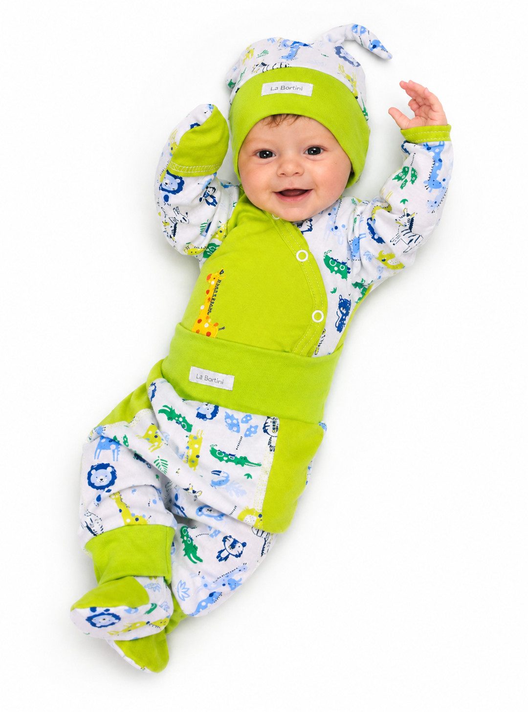 Body & Hose Baby Anzug Wickelbody mit Kratzschutz Schlupfhose Mütze
