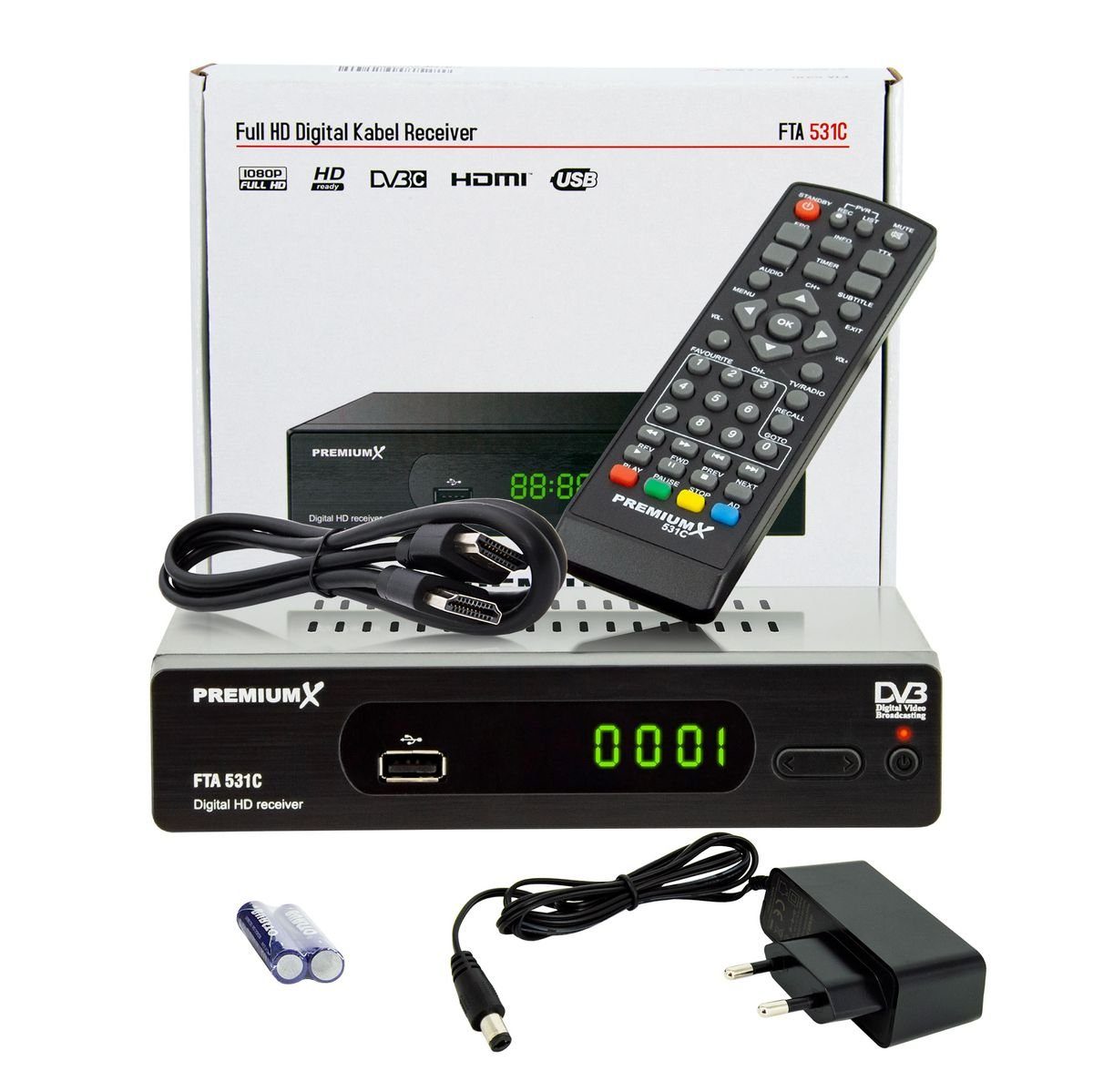 FullHD PremiumX 531C HDMI FTA Digital Kabel-Receiver Receiver DVB-C TV SCART Kabel USB