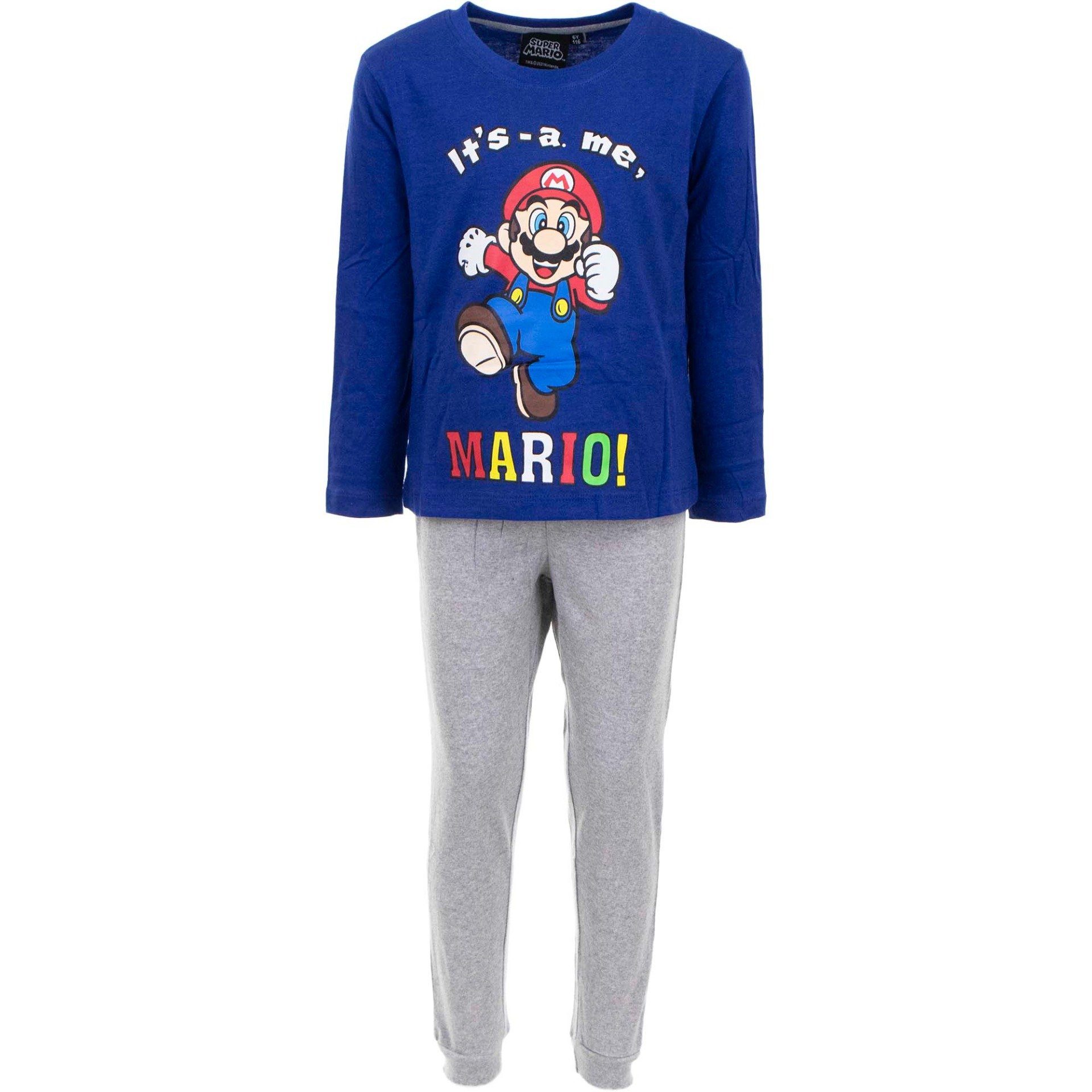 Super Mario Schlafanzug »Super Mario langer Schlafanzug Its a me Pyjama  Blau - Grau Gr. 98 104 110 116 122 128« online kaufen | OTTO
