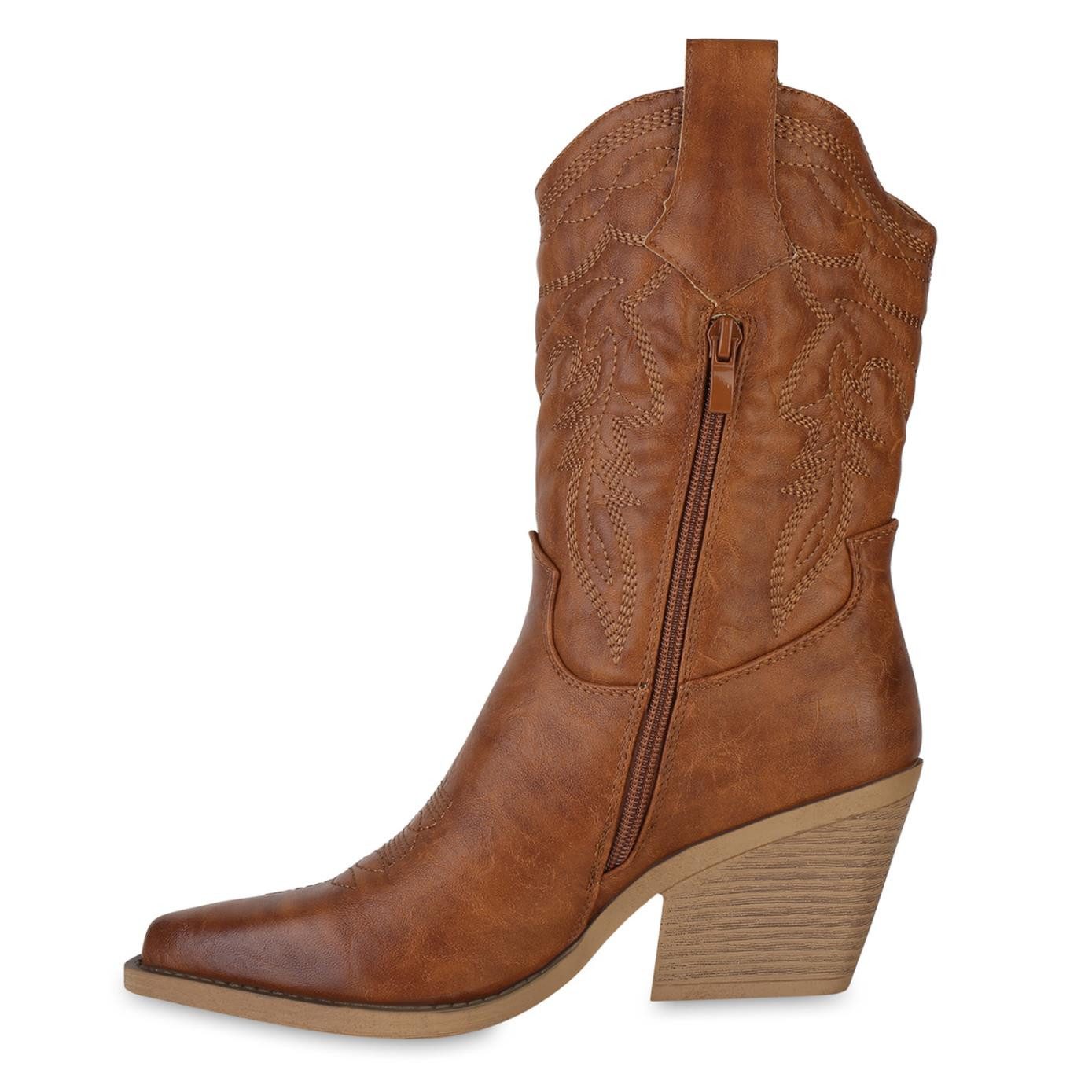 VAN HILL 841116 Cowboystiefel Damen Cowboystiefel Stiefel Spitz Zierperlen günstig online kaufen