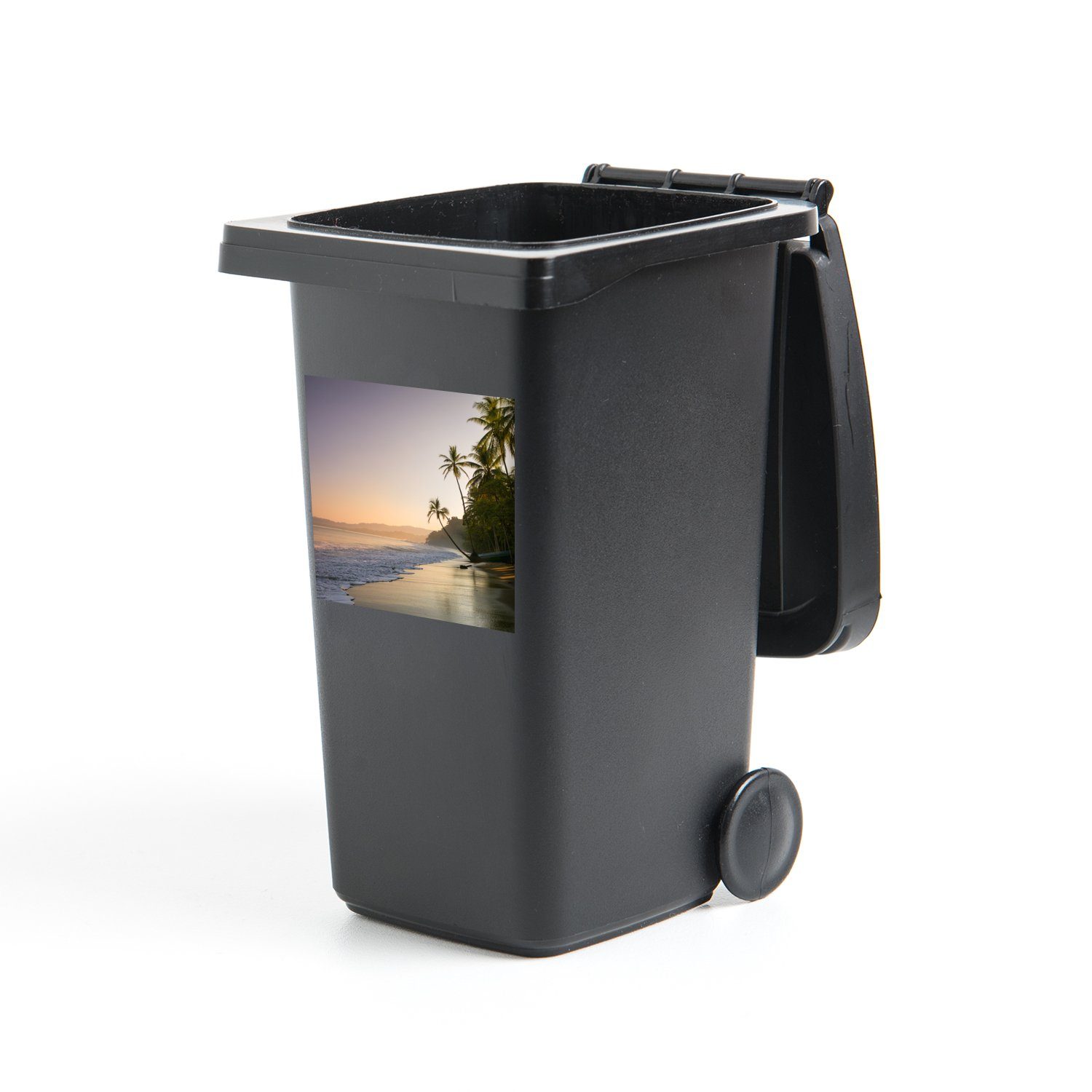MuchoWow Wandsticker (1 Sonnenuntergang Strand Tropisch Abfalbehälter Mülleimer-aufkleber, Sticker, St), - Mülltonne, - Container